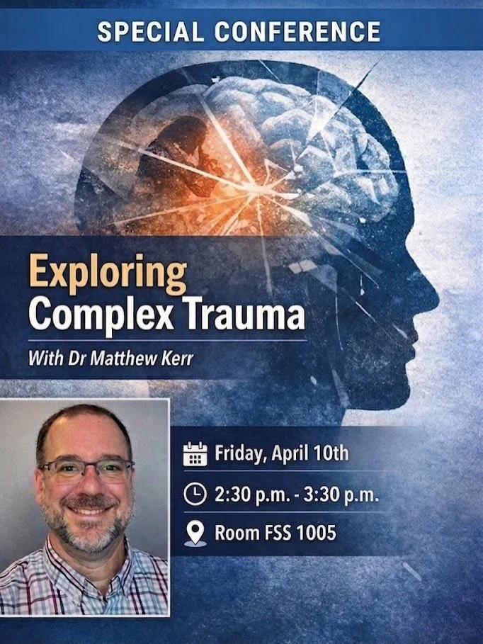 🧠 Exploring Complex Trauma | Explorer le Trauma Complexe
Join us for a special conference with Dr. Matthew Kerr as we dive into understanding, assessing, and intervening in complex trauma!
Rejoignez-nous pour une conf&eacute;rence sp&eacute;ciale av