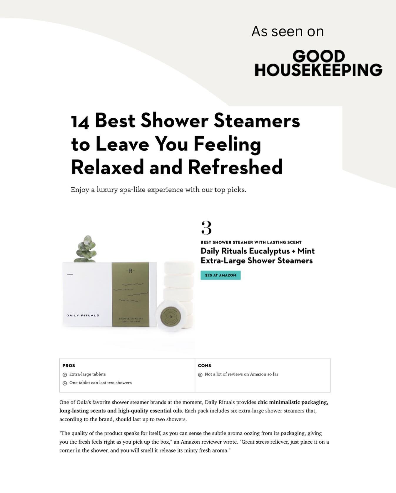 Thrilled to announce that @goodhousekeeping has featured us in their 2024 list of top-rated shower steamers! Thank you!