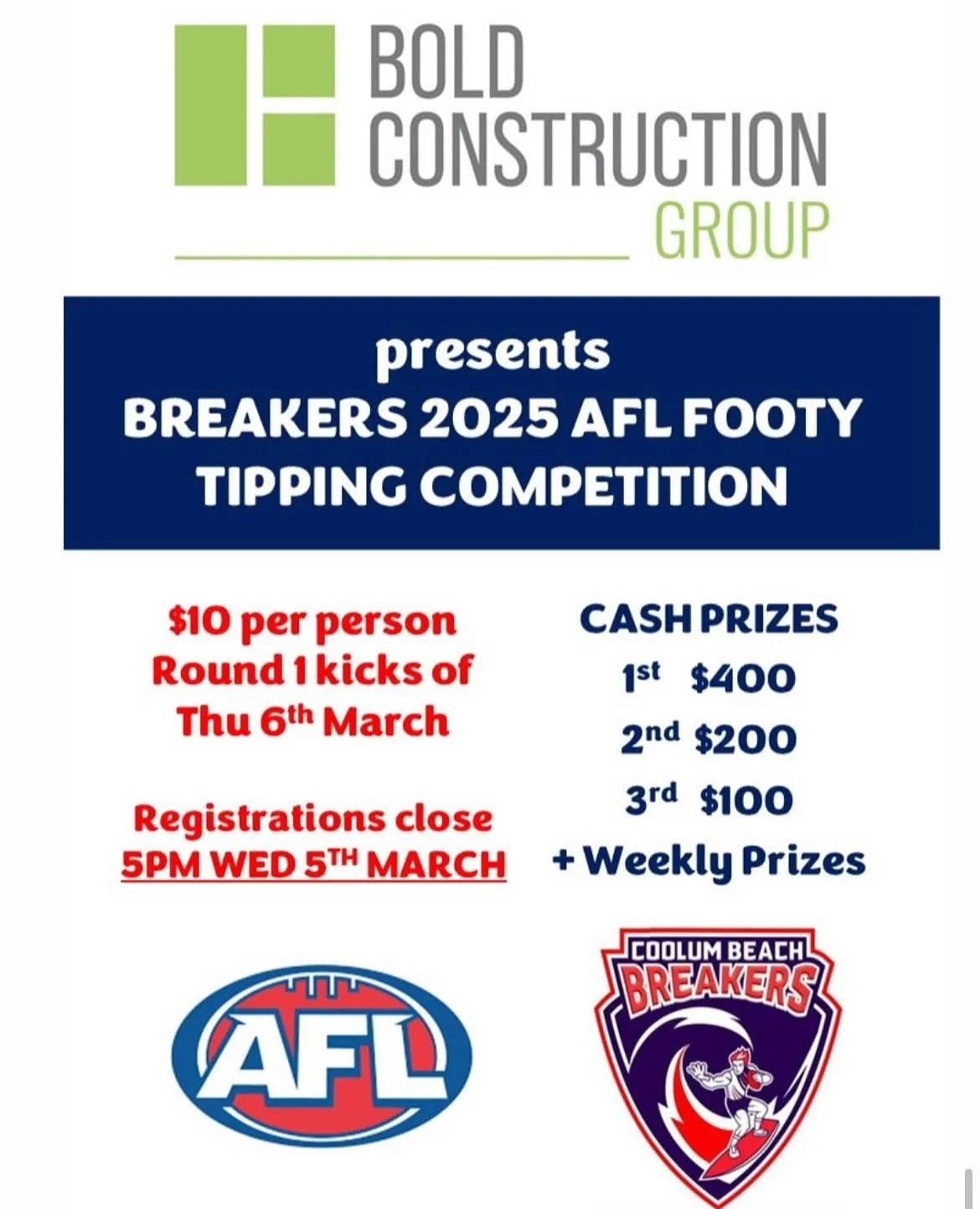 🥁🥁DRUM  ROLL  PLEASE 🥁🥁

Congratulations to the following winners of the Bold Constructions Group Footy Tipping Competition 

🥇 Lindiah (Lindia)
🥈 Foley69 (Paul F)
🥉 Dazzles Dream (Darren R)

Well done everyone, the results were so close!! 

T