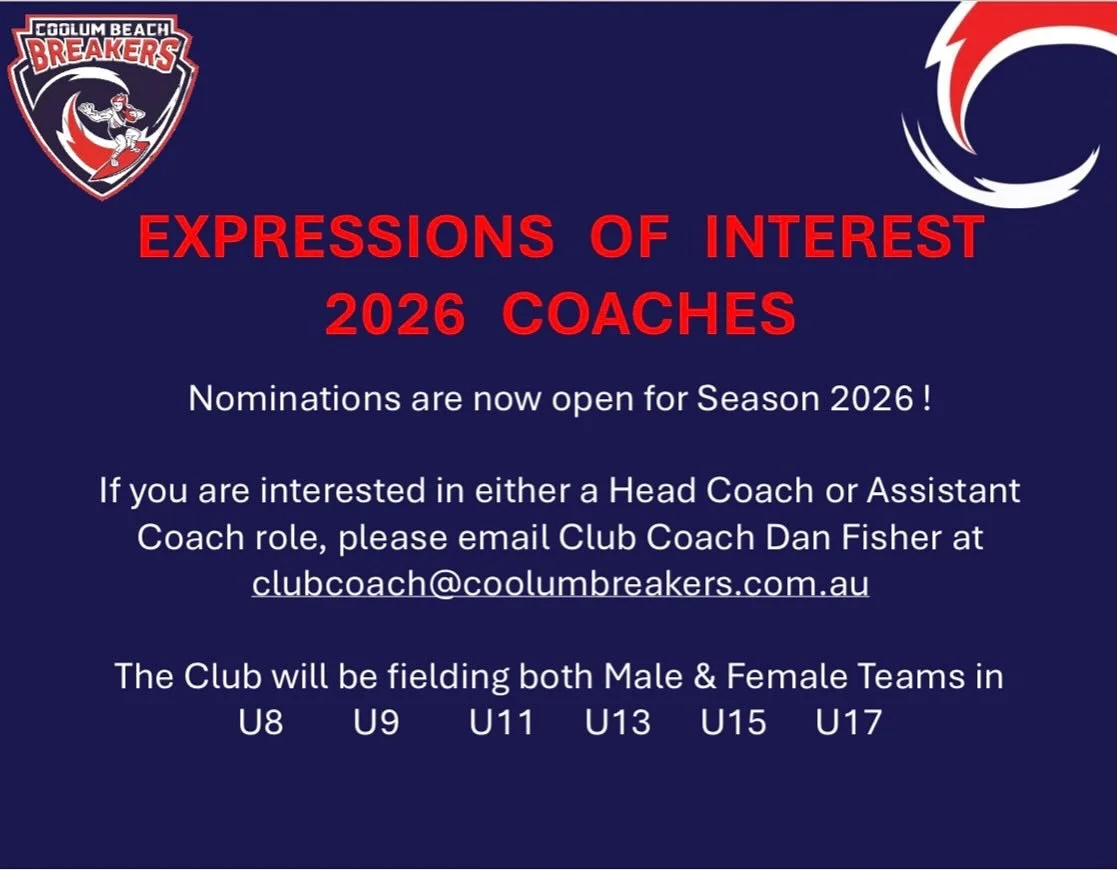 ‼️ CALLING all COACHES ‼️

The Committee is already busy planning for Season 2026 and we would love to hear from anyone interested in coaching our awesome Breakers next year. 

Please get in touch if you feel you want to be a part of this terrific Cl