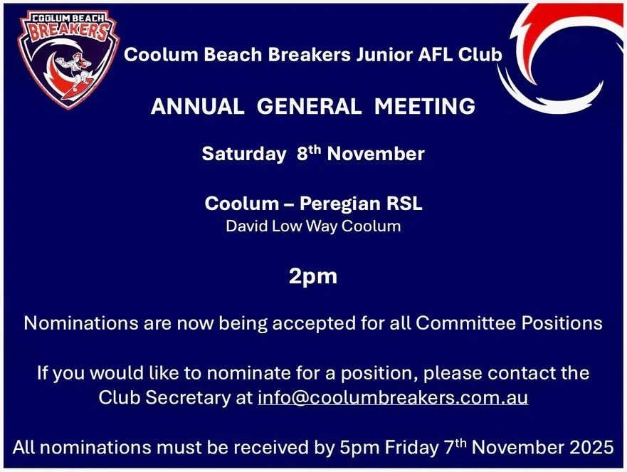 🔔🔔🔔NOTICE OF AGM 🔔🔔🔔

As we start planning for 2026 it is time for our members to ask themselves &lsquo;How can I contribute to OUR  CLUB ??

The Club AGM will be held on 8th November, everyone is welcome to attend and all Committee Roles will 
