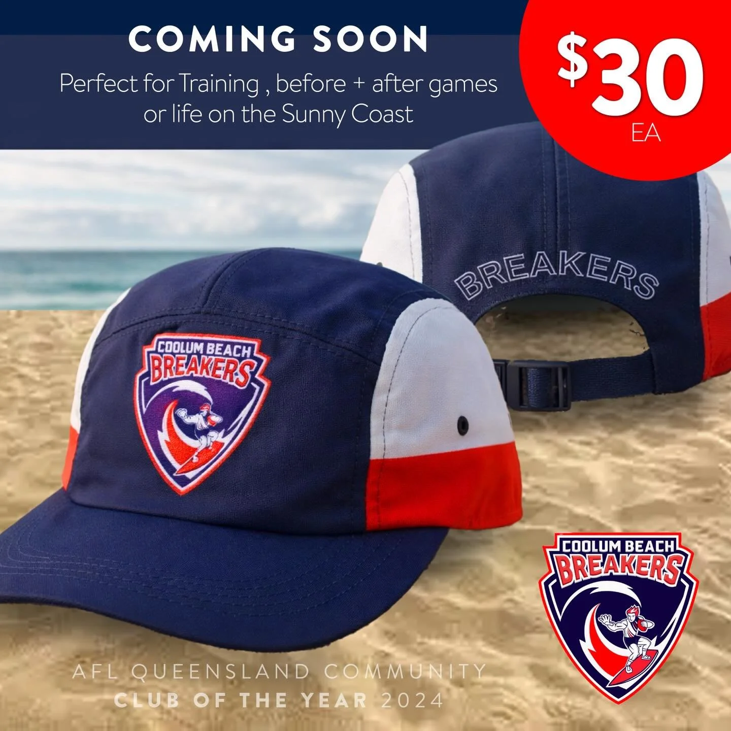 Exciting news just in!!!!

Coming soon to the Coolum Breakers by popular demand. ...

Light-weight 5 panel caps. Just $30 each! Available at HQ soon.

Perfect for Training, before + after games or just life on the beautiful Sunny Coast 🌴☀️

#RideThe