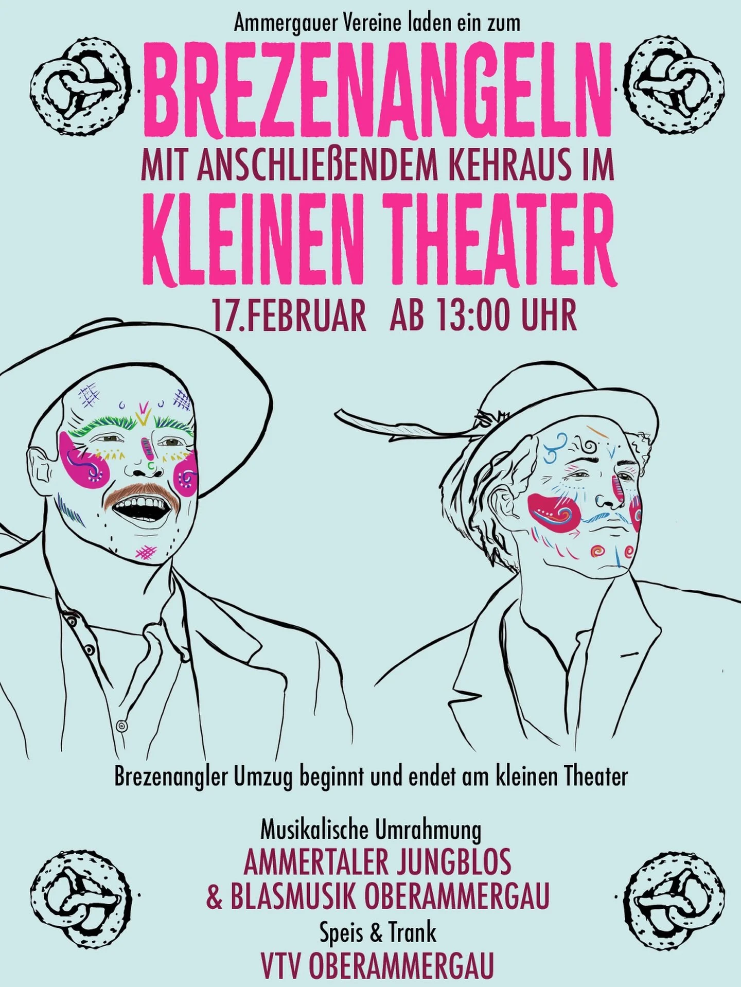 🥨 Brezenangeln 2026 🥨

Am Faschingsdienstag (17. Februar) san wieder unsere Plattlerbuam als Brezenangler unterwegs🪝🥨

Im Anschluss feiern mir wieder, wie letztes Jahr, im kleinen Theater bis zum Kehraus 🥳🎉

Musikalisch werdet ihr von der Ammer