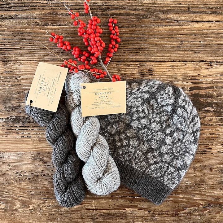 Present Tense Rompaca in two colors (pattern is Alpine Bloom, linked above).