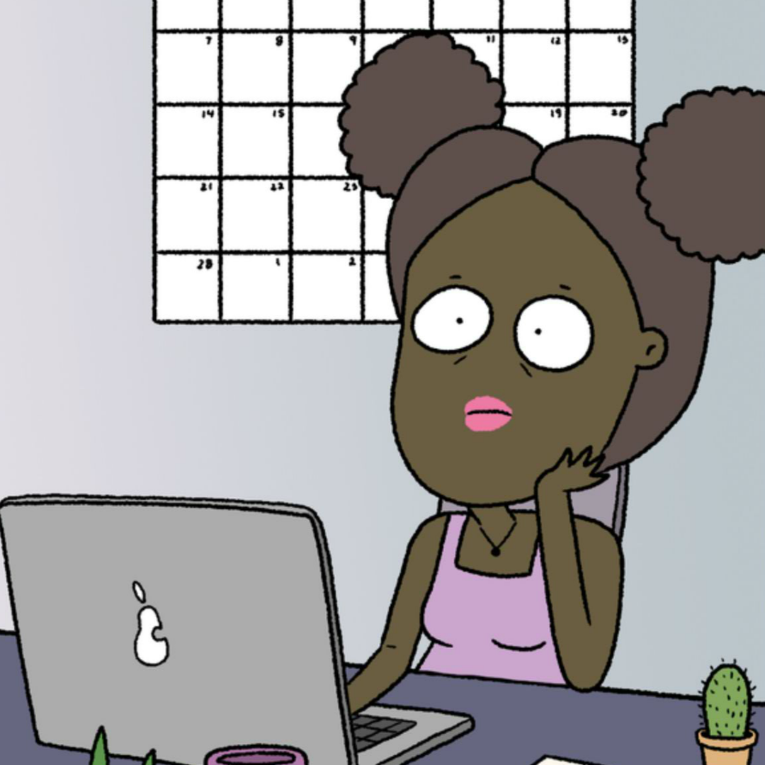 Maya at computer illustration.