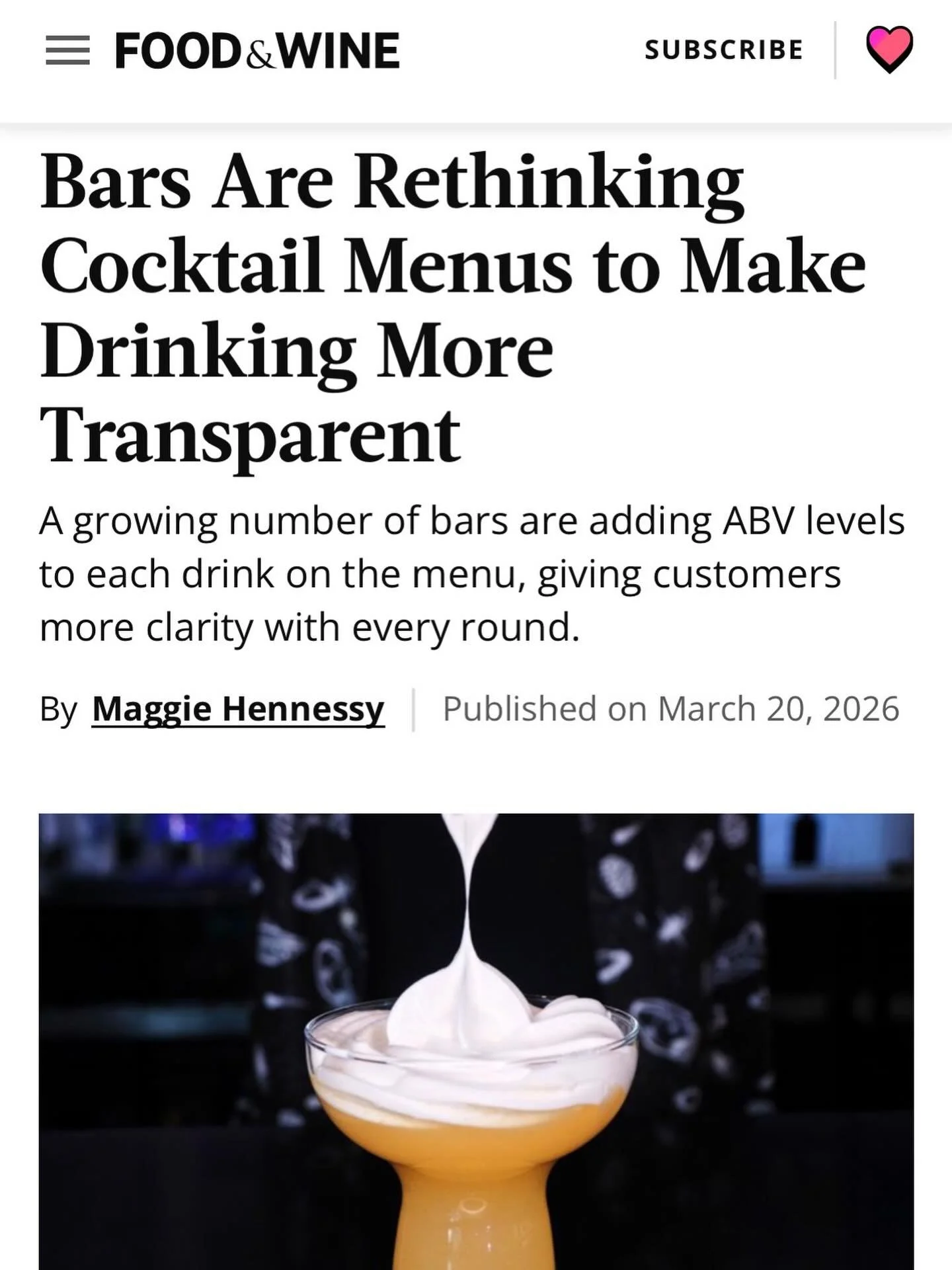 Food and Wine asked me about why Space Bar now lists cocktail ABVs on our menu. TLDR: transparency is hospitality.

Honored to be featured alongside The @radiclechicago in Chicago and @allegory_dc in Washington, D.C., two of the most respected cockta