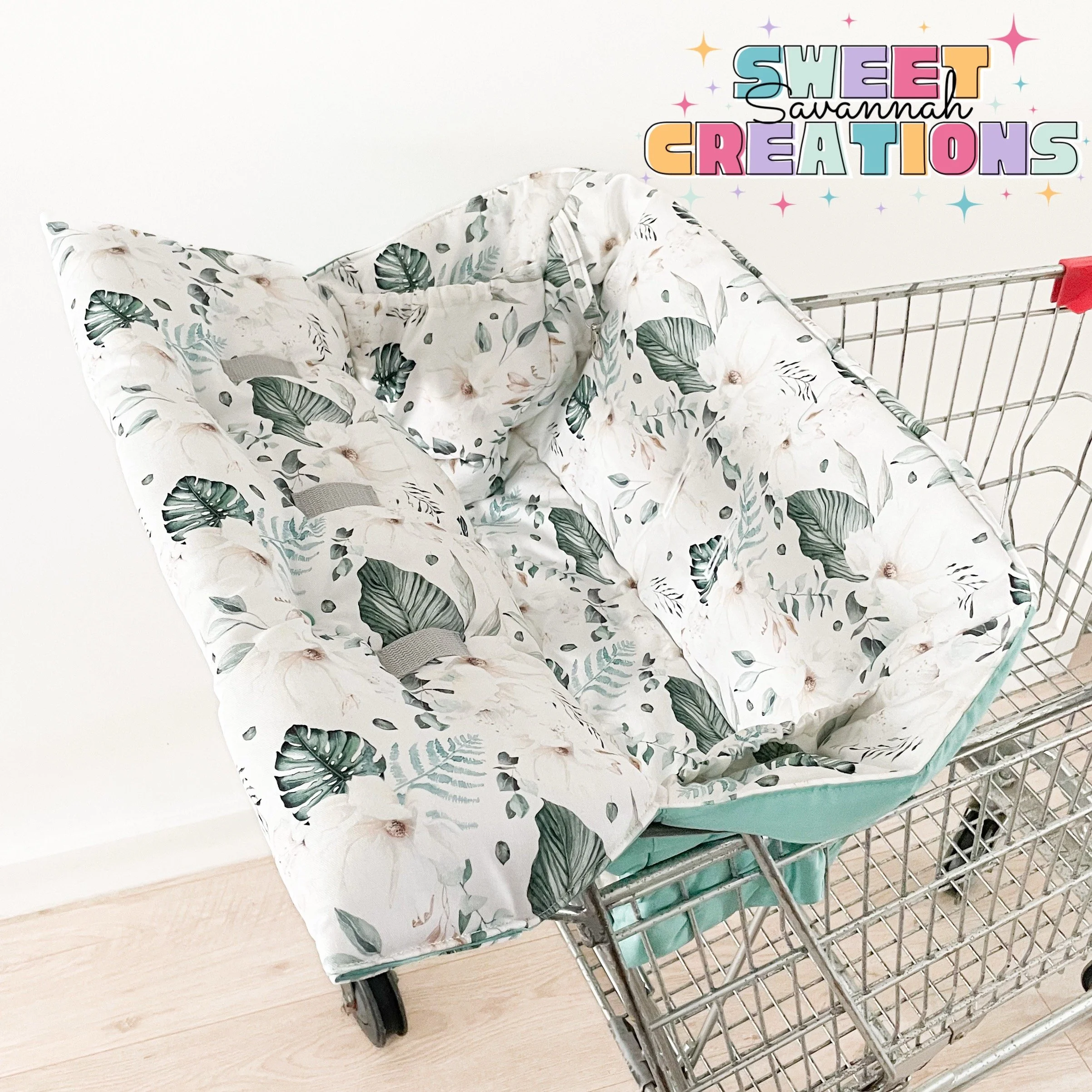 Floral - Shopping Trolley Seat Cover - Pale Teal