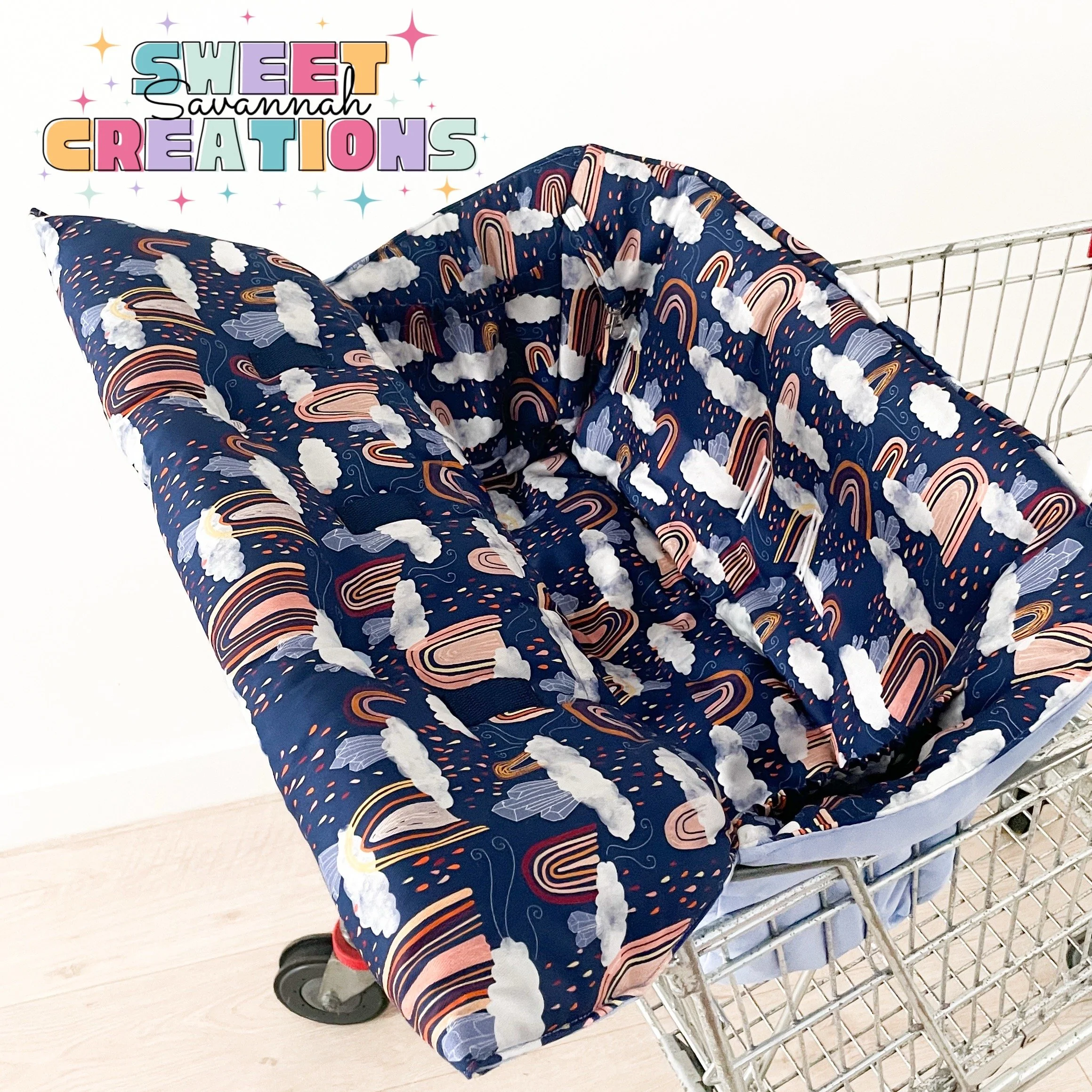 Rainstorms & Rainbows - Shopping Trolley Seat Cover - Navy