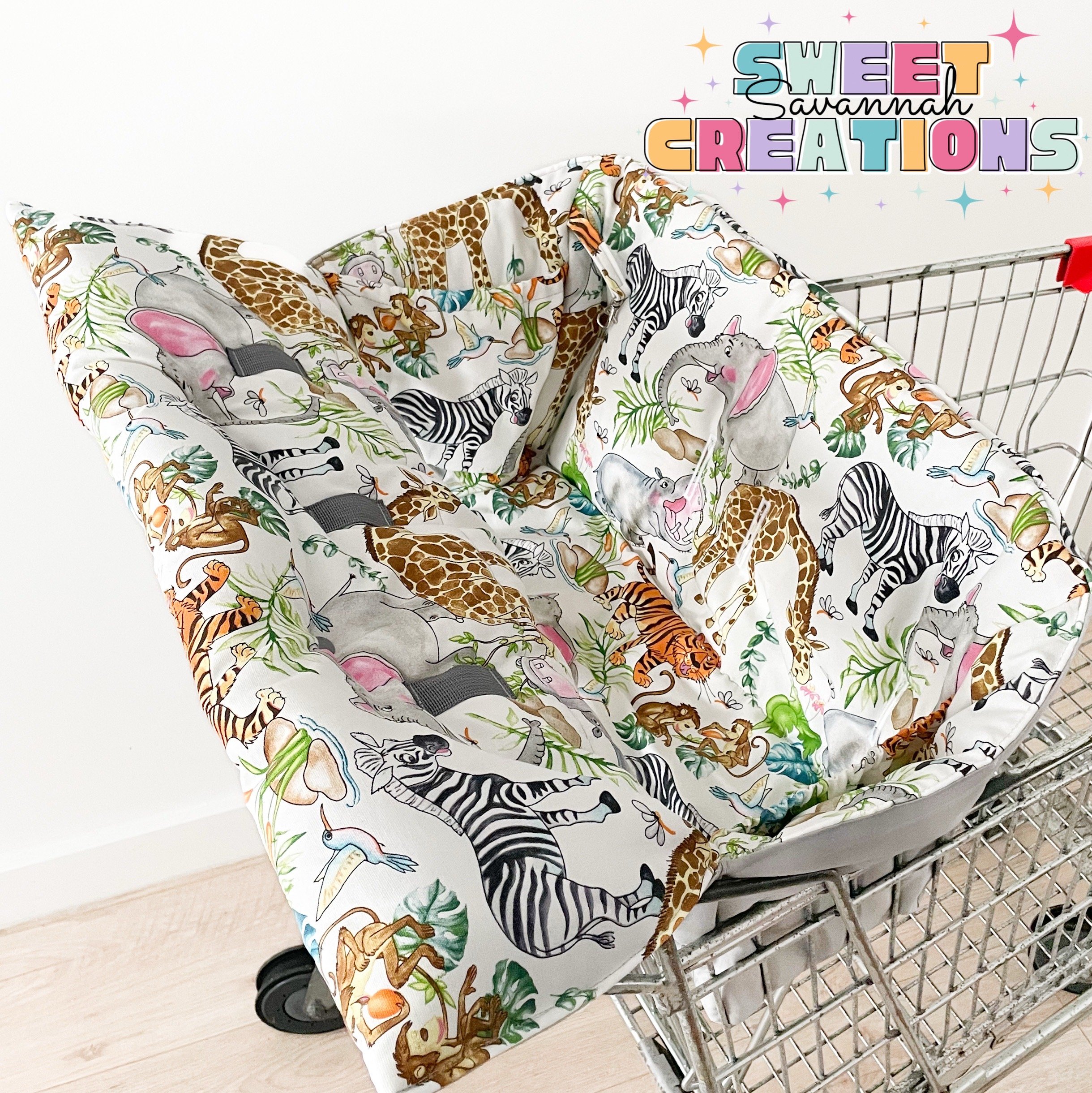 Wild Animals - Shopping Trolley Seat Cover - Cream