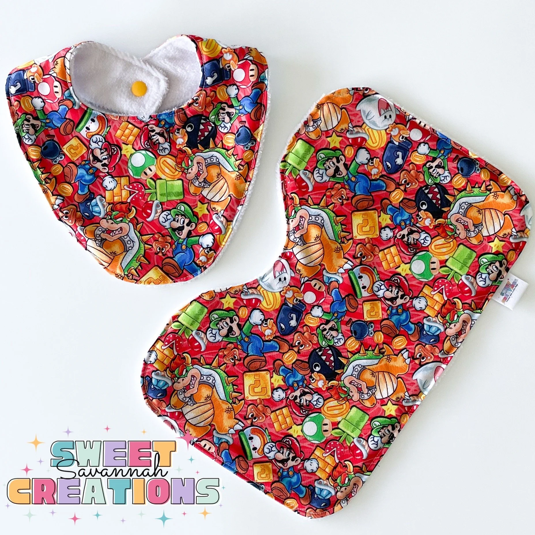 Super Bros -Red - Dribble Bib & Burp Cloth Set