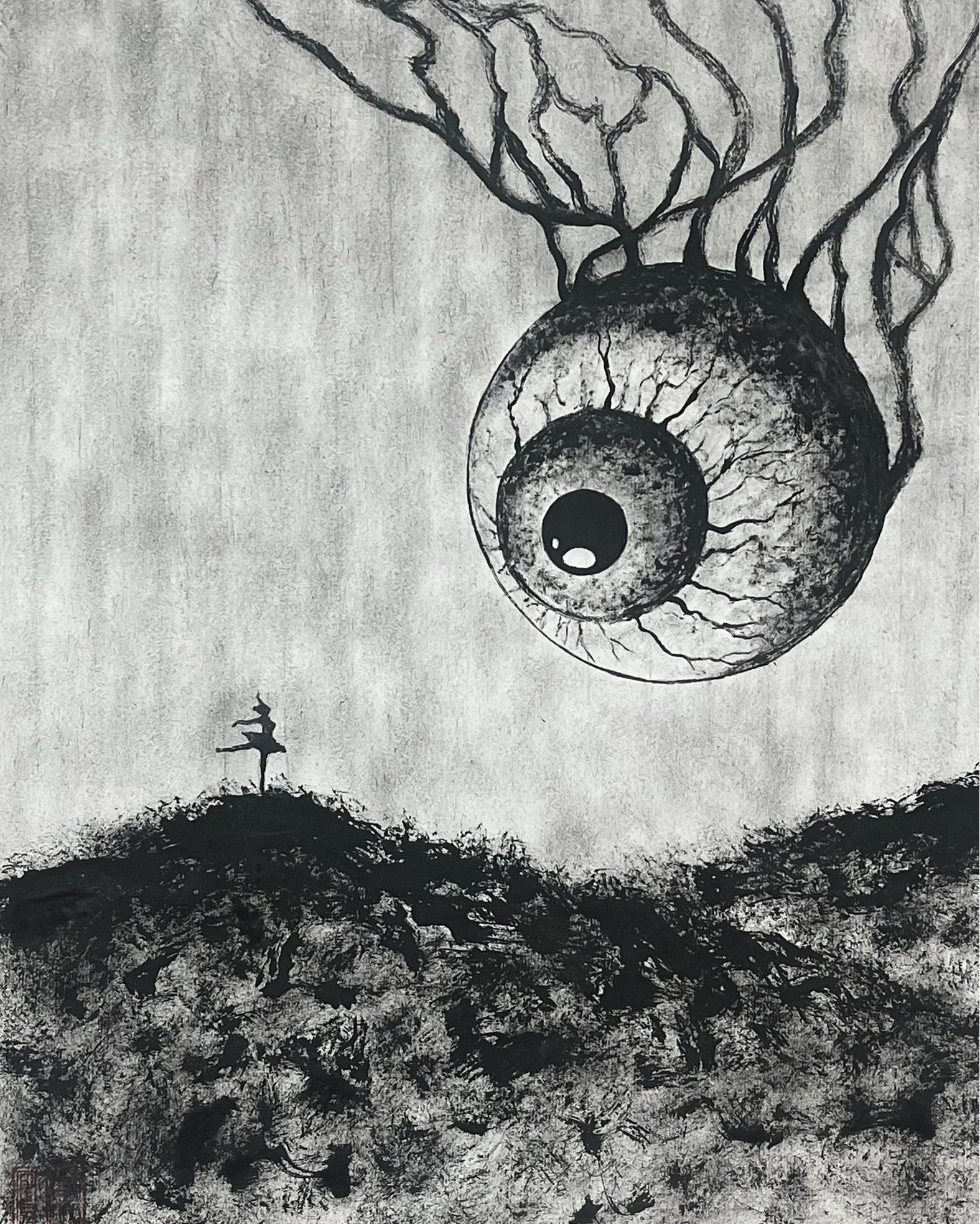 From the upcoming issue of Spellbound, by The Alchemical Art
Long Phi Tran (@long_phi_tran )
&ldquo;A Definition of Art Criticism&rdquo;
Ink on paper
A restrained visual language where scale and silence carry equal weight. Tran positions the individu