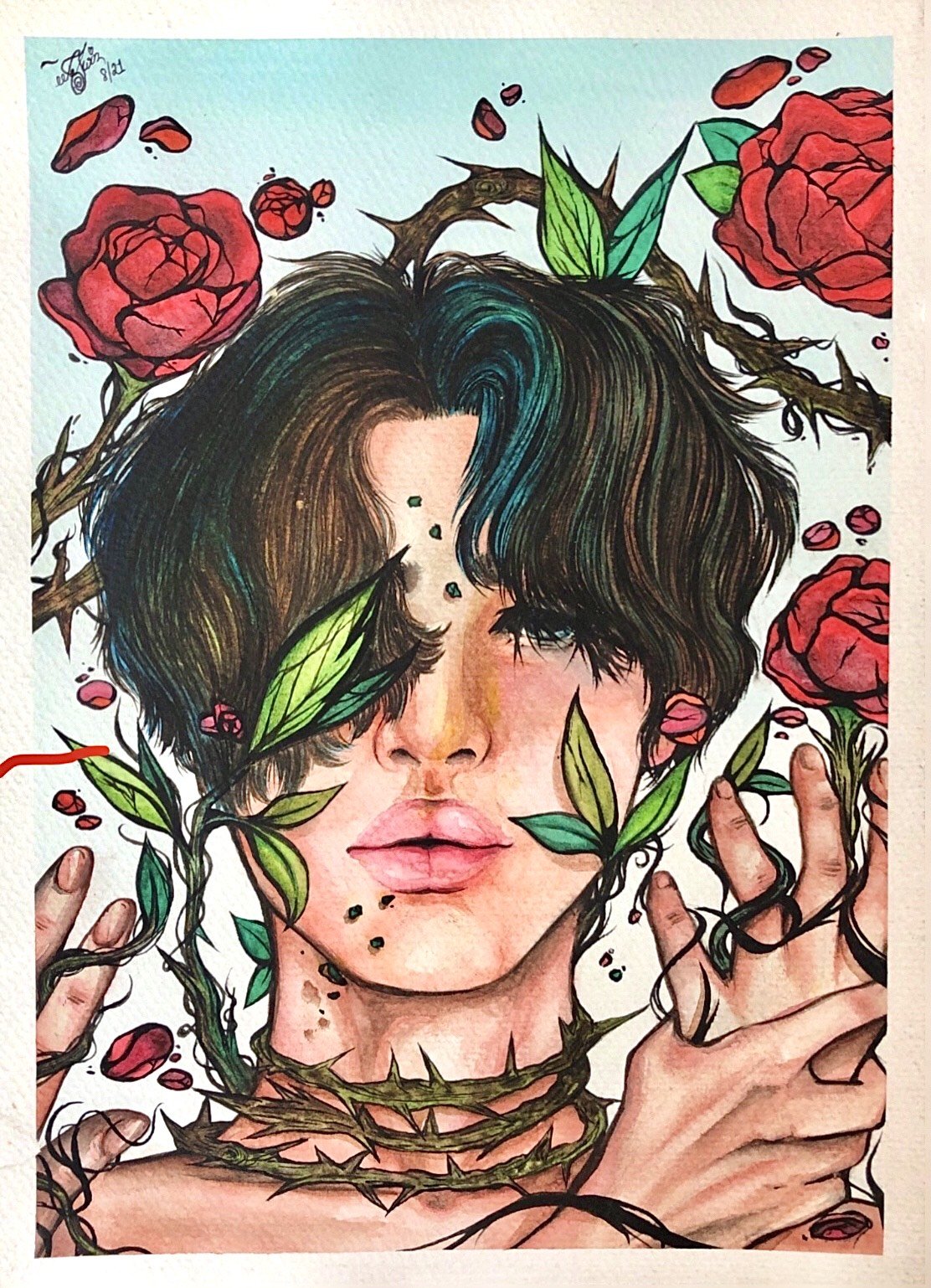 Title: My Own Blooms Rooted Me Out,
Size: A4,
Medium: Watercolors on Cold Pressed 230 GSM Paper,
Materials Used: Winsor & Newton Fine, Watercolors, Camel Assorted Shades; 250 GSM Cold Pressed Watercolor Paper,
Price: $65 ( not including delivery char