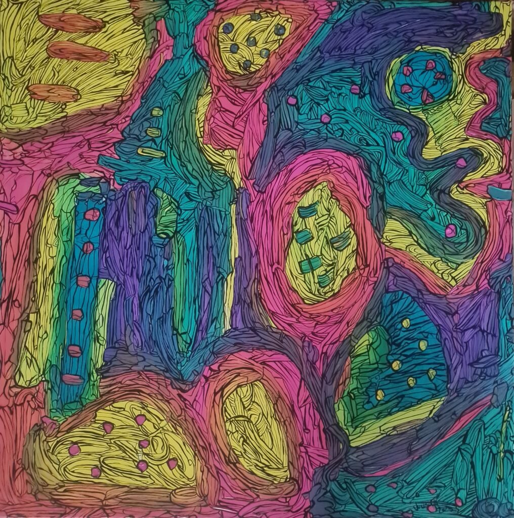 Signature Rainbow, 80x80x4, acrylic on canvas, 1100€