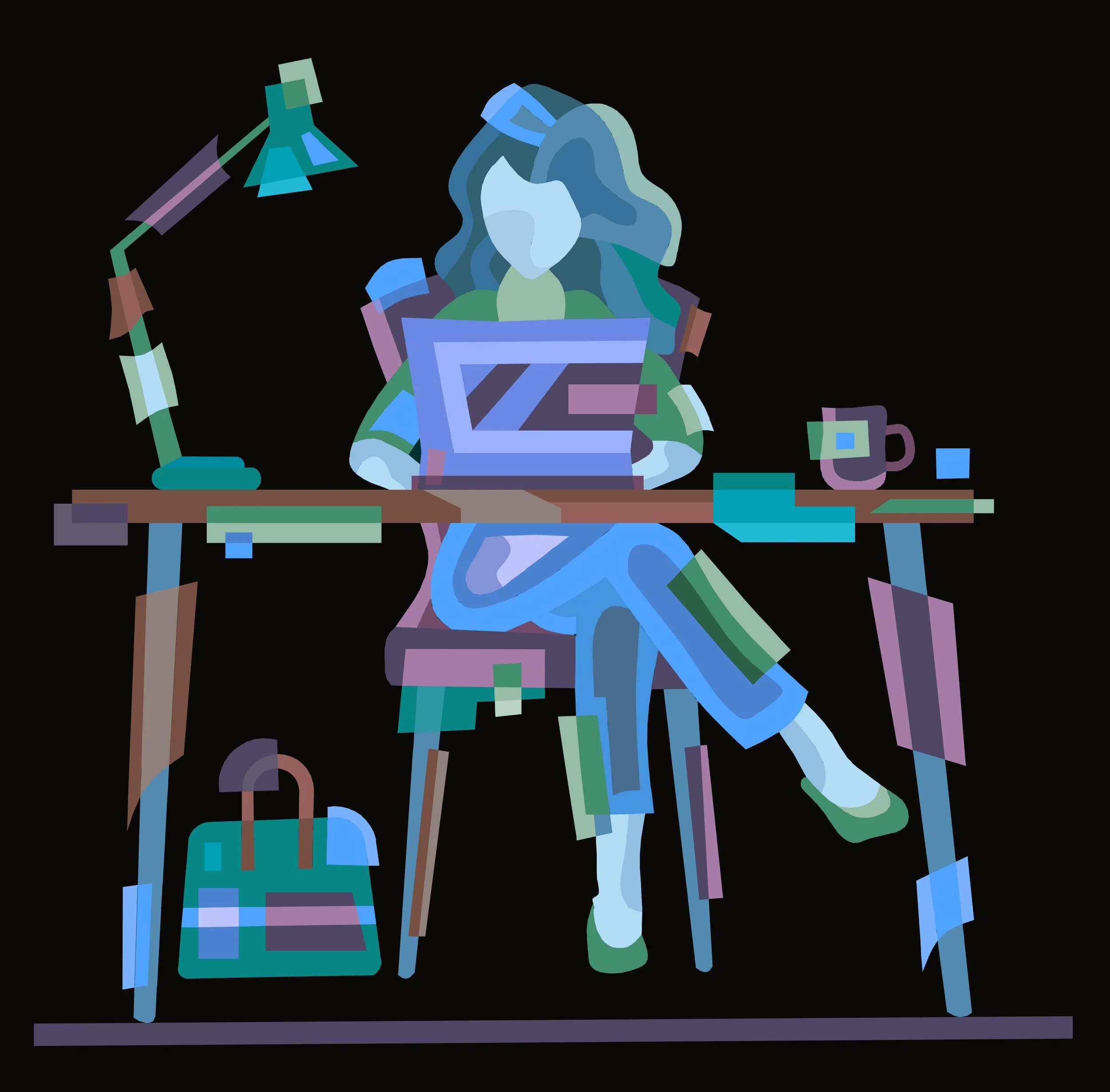 “PROFESSIONAL GIRL”,
Digital, 19.76 cm X 19.43 cm, 2022,
Price: 154 USD per digital file,
Description:
A stylized illustration of a professional girl and her work space.