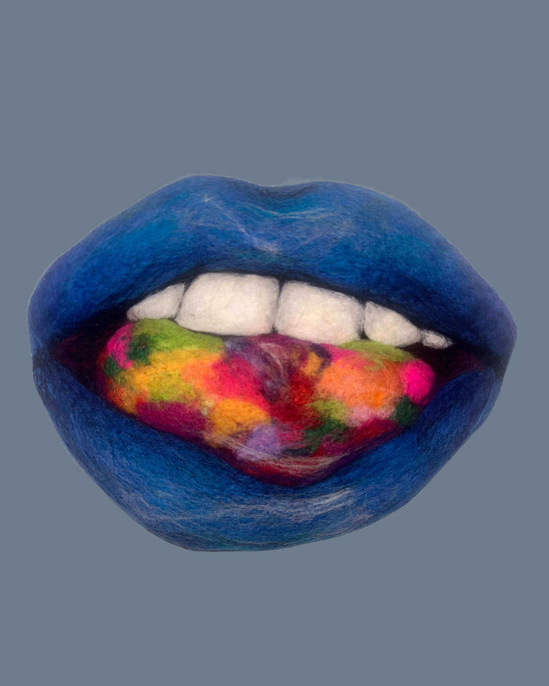 SOLD, Small Blue Lips, , Wool over felted form