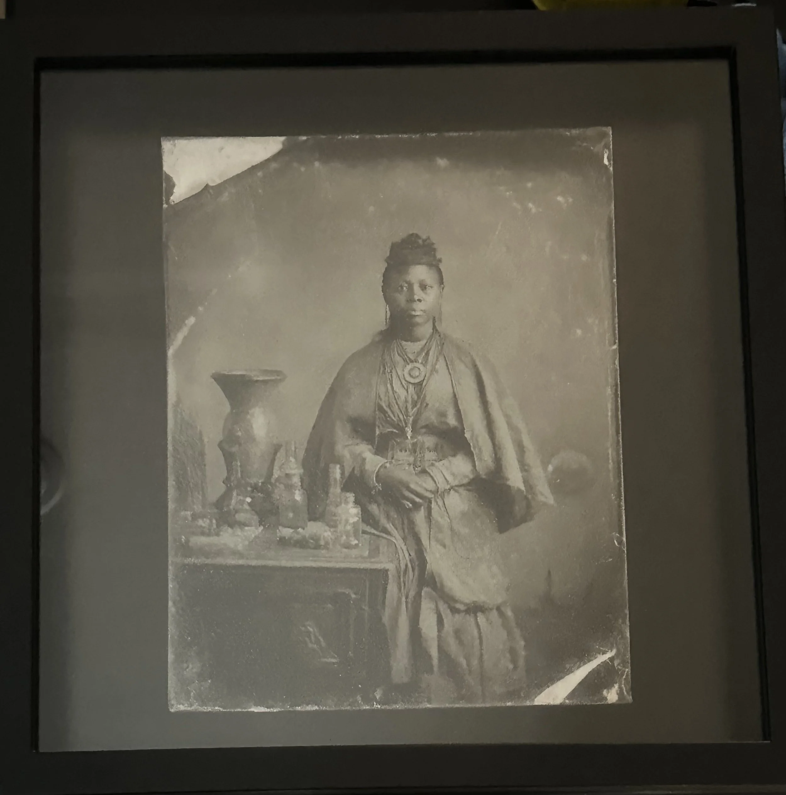 SOLD, Tintype Study II
Digital collage (AI/MidJourney, Photoshop), archival pigment ink on 100% cotton Hahnemühle 308 gsm metallic photo rag, frame, 11.5” x 11.5”, edition of 10