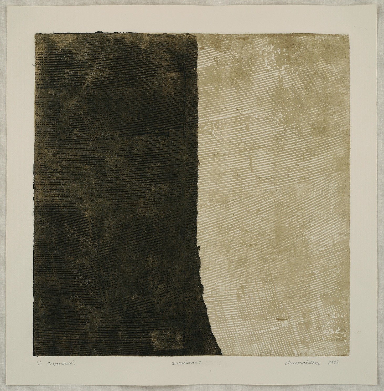 In Crescendo 3 (1/1), 2022, Monotype (linocutand chinecollé on paper), 21x21in
Framed 29.5x29.5in
$1,800.00