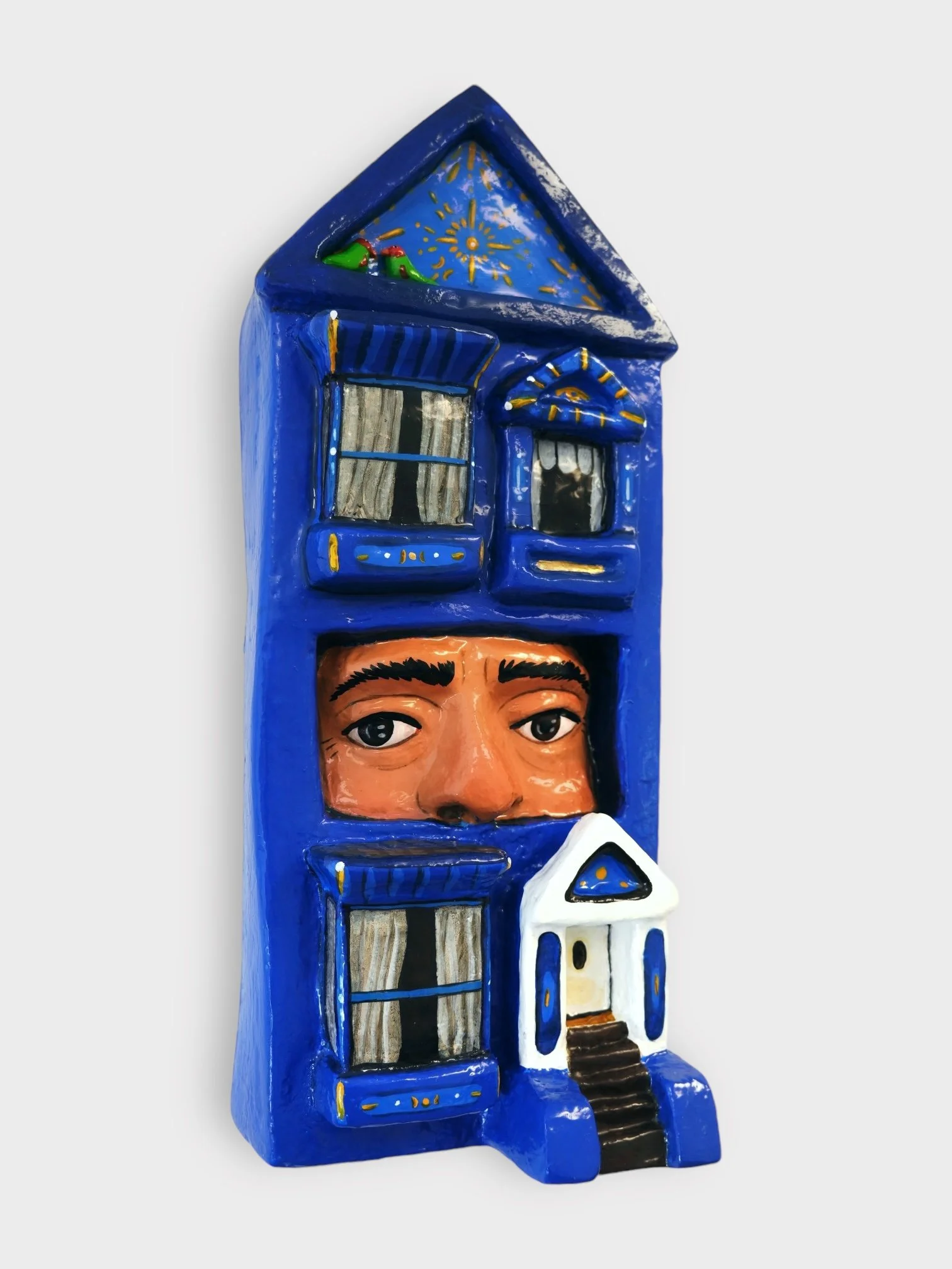 "California Street," 2024, Paper Mache, Acrylic Paint, Artist Resin, 20 x 9 x 6in.