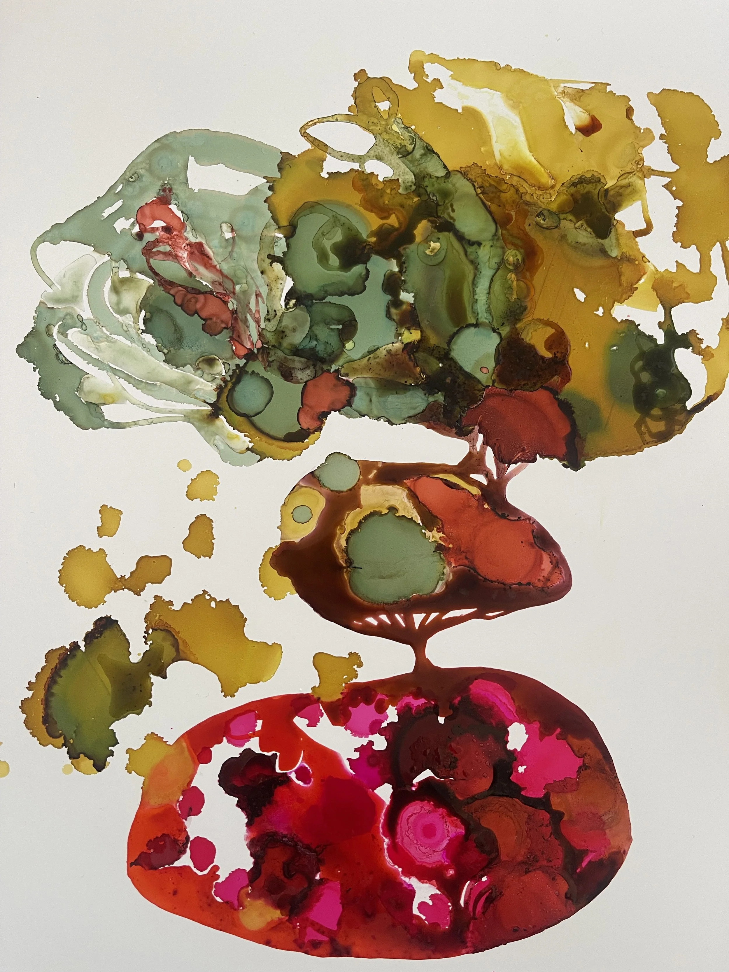 Underworld, 2025, Alcohol and watercolor inks on Yupo paper, 14x11in 
$950.00