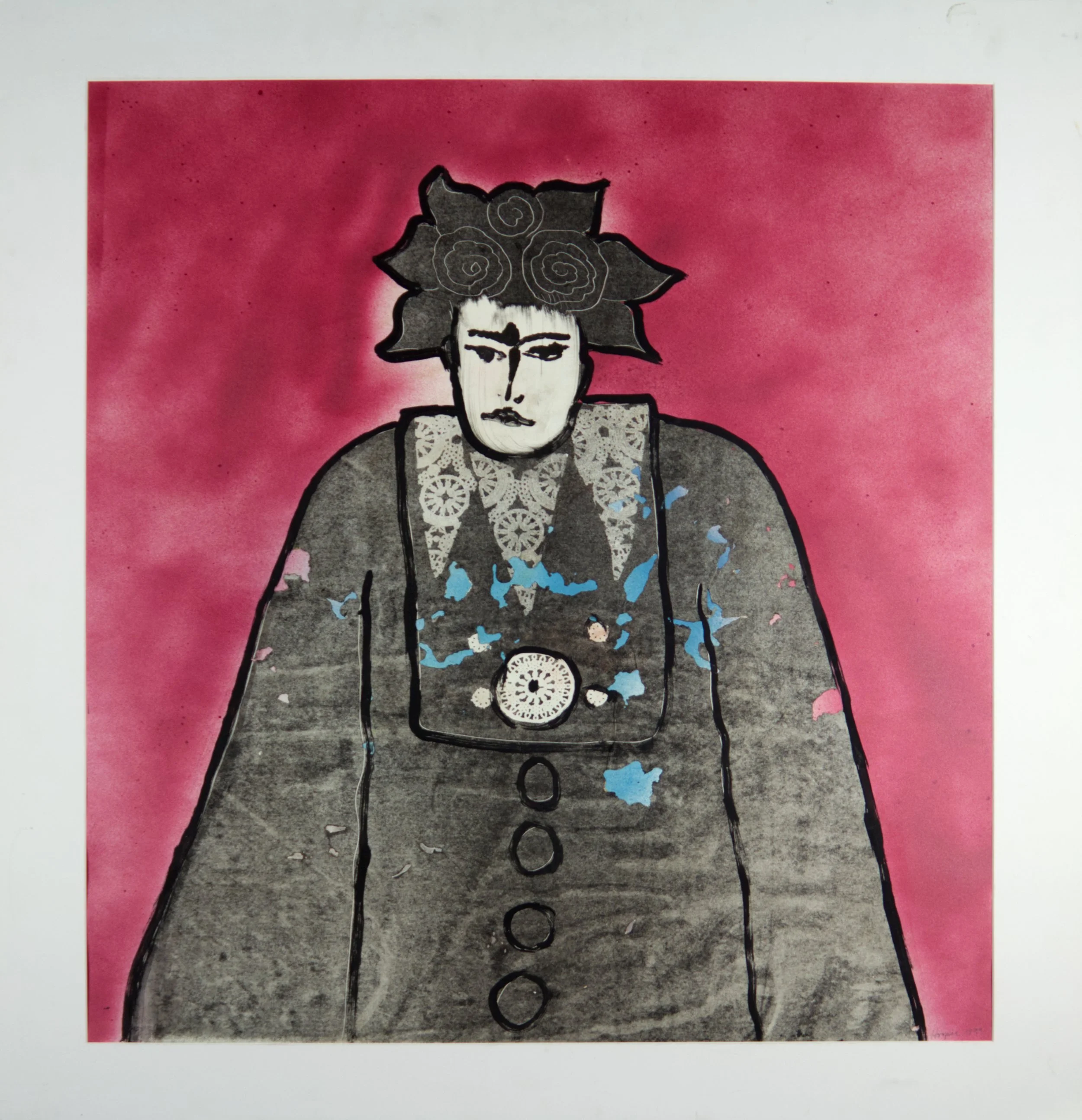 Jack Hooper, Portrait of Frida, 1999, Collage on Monoprint, 43 x 39in framed, $1,200