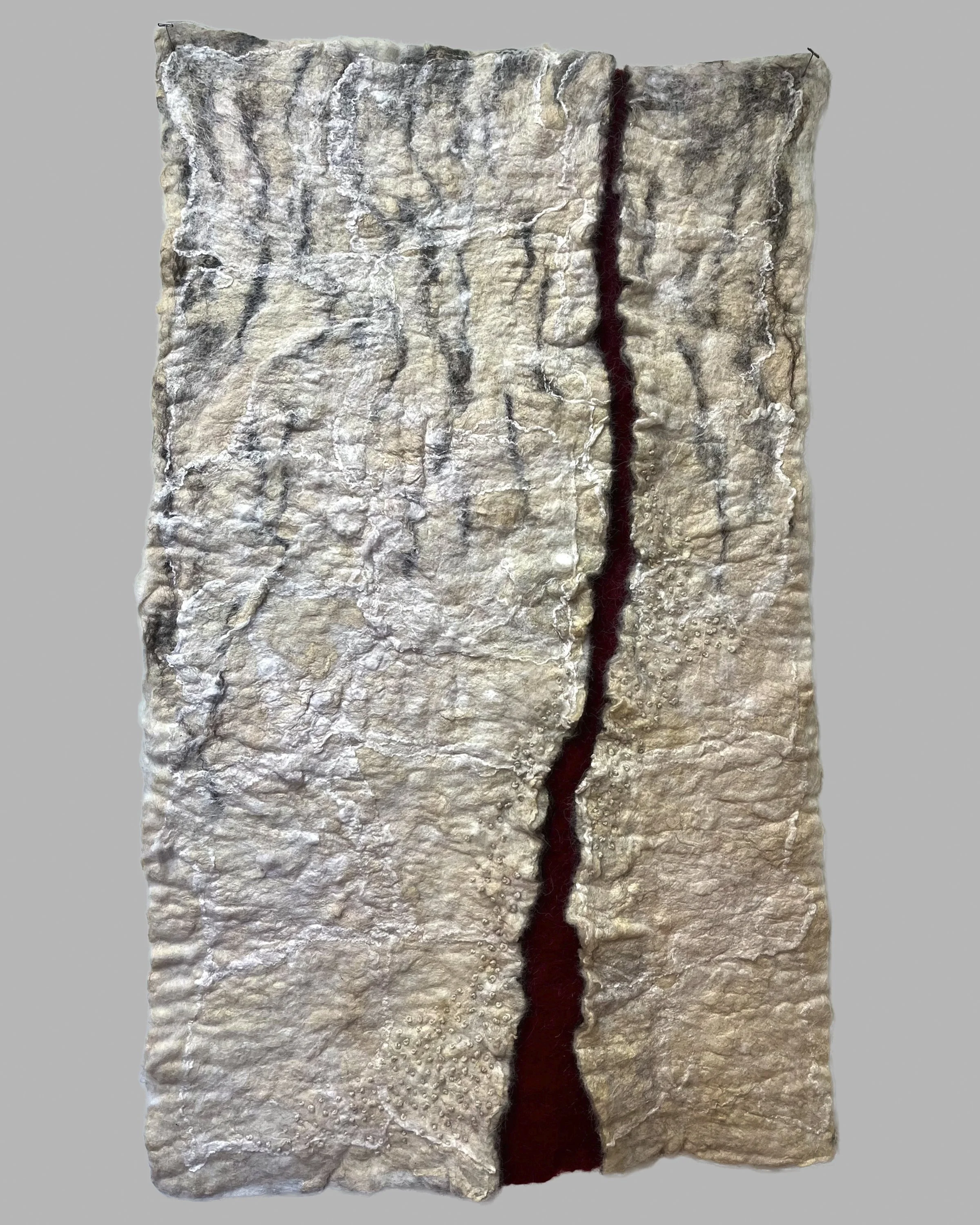 Red Wound,  2023  3’4” x 2’  Wool,, silk; Cochineal dye  $1,400.