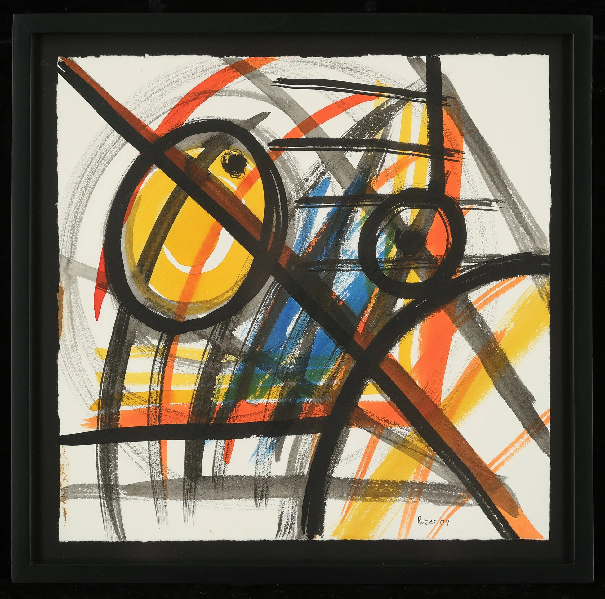 Javier Ruiz, Abstract, 2004, Ink/crayon on paper, 18.5 x 18.5in framed, SOLD