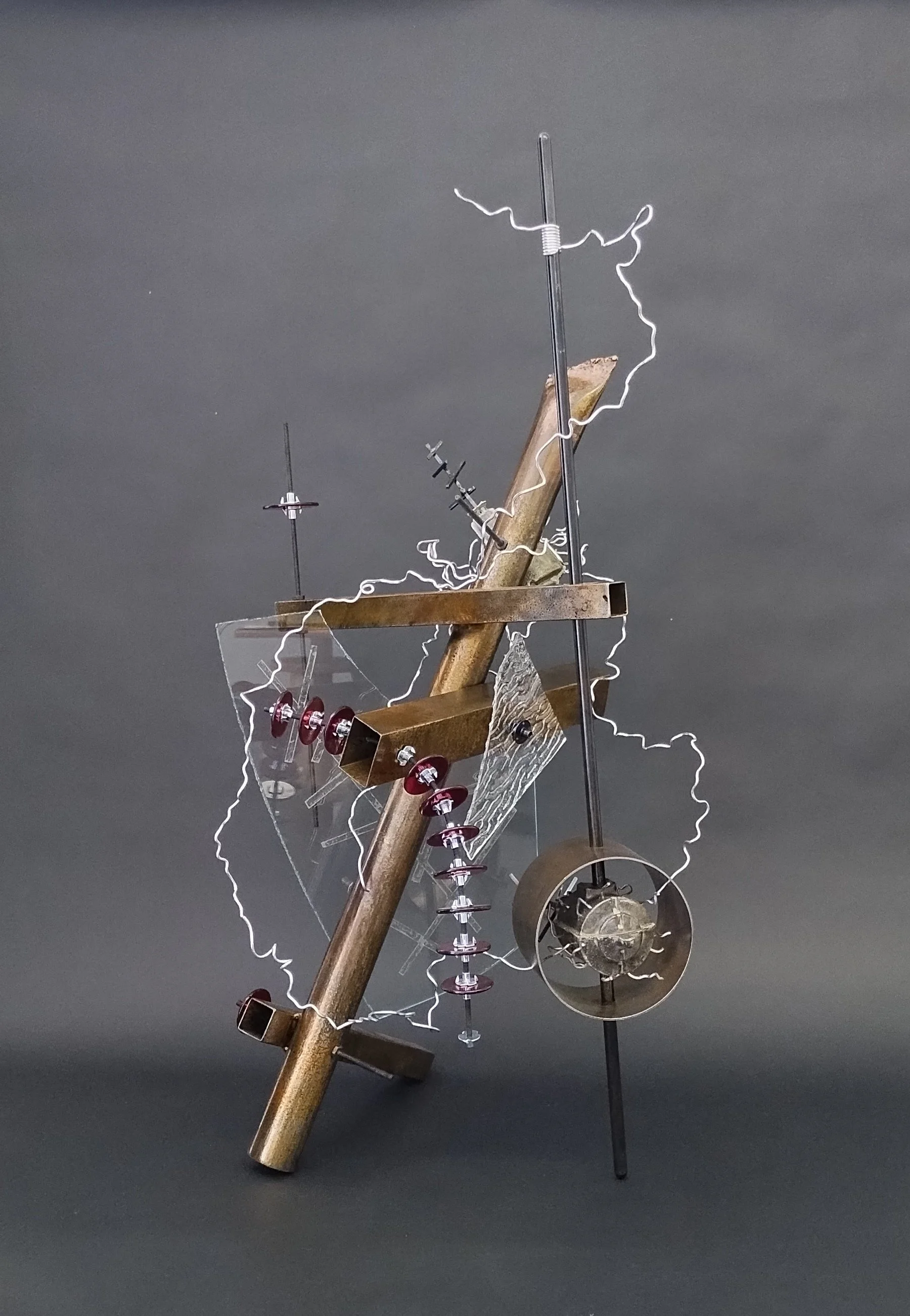 Danny Rosales, Untitled, 2026, concrete, glass and steel, 28x16x18", $2900