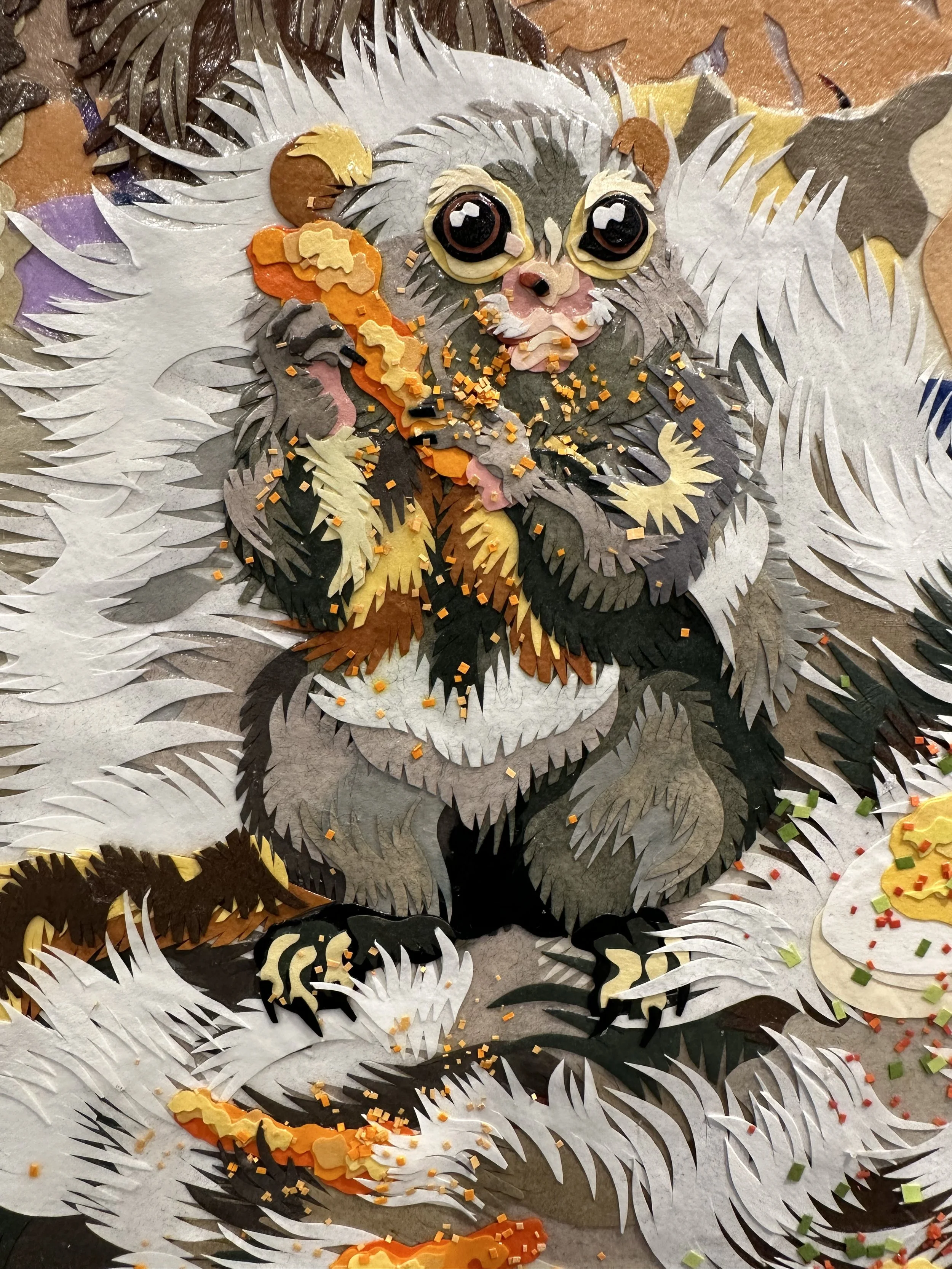 "Picnic at Lake Mead," 36x48in, hand cut paper and gel medium on canvas, 2022, DETAIL.