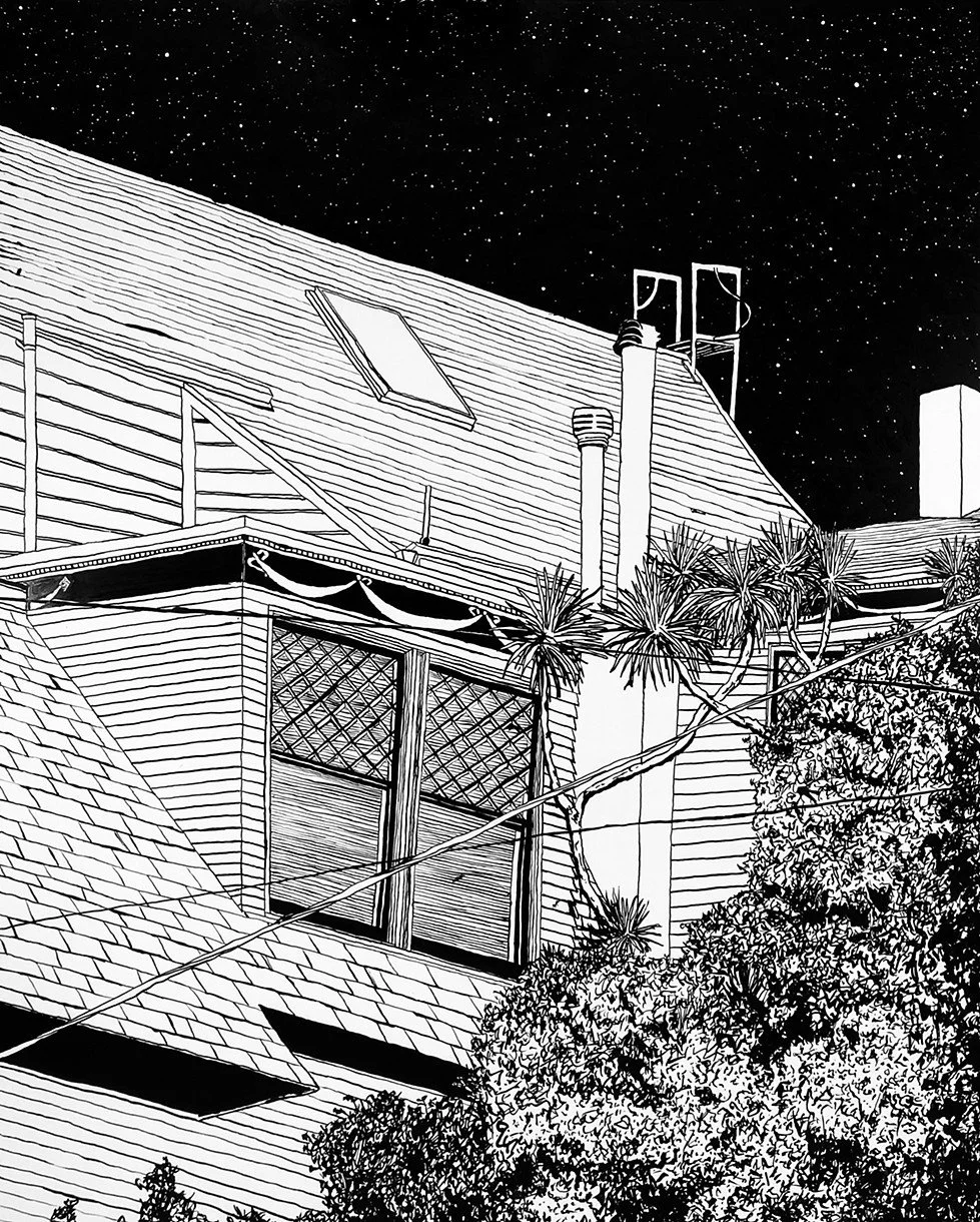 E Dyer, The stars are my home, Dimensions: 16x20”, Medium: brush and ink on wood panel, Year: 2020
 
Price: $600
