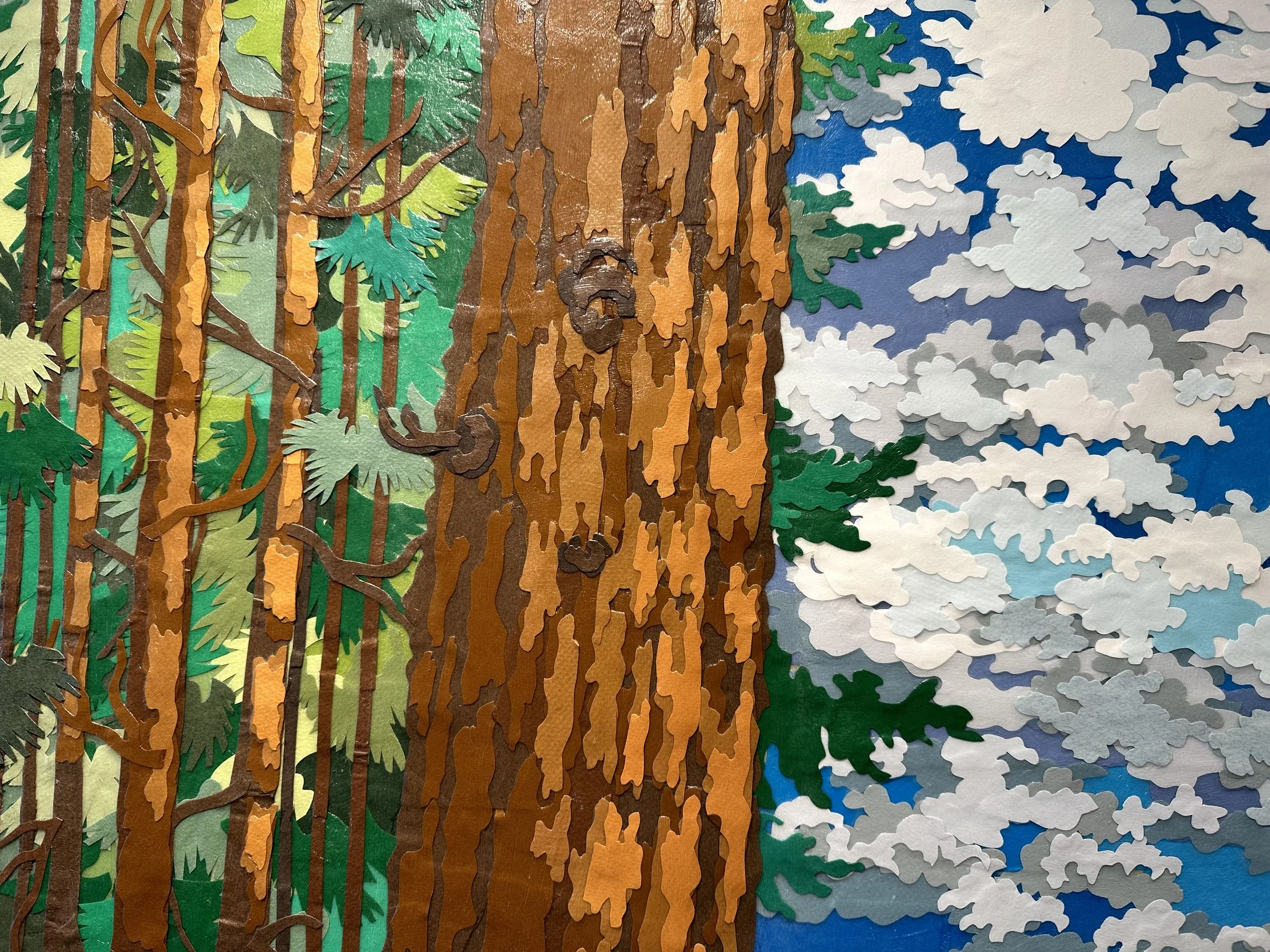 "Point Reyes," 48x108in, handout paper and gel medium on wood panels, 2018, DETAIL.