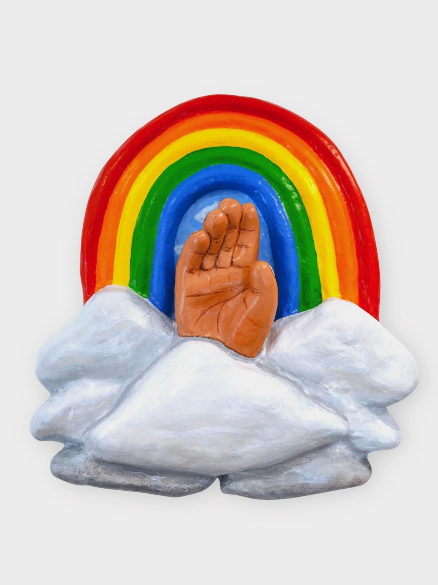 Helping Hand, 2023, Paper Mache, Acrylic Paint, Artist Resin 19 x 18 x 5 in.