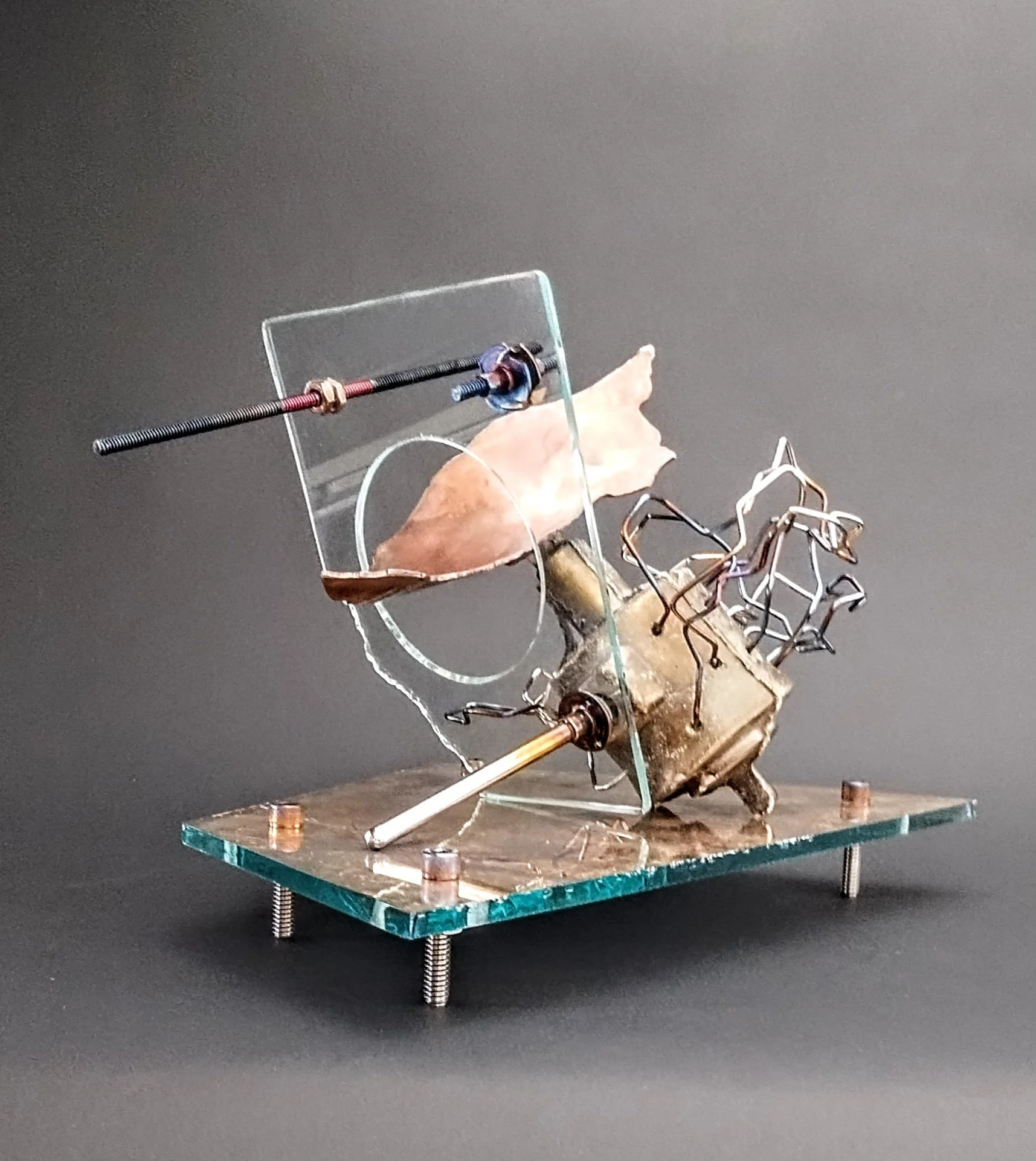 Danny Rosales, Temptation, 2026, concrete, glass and steel, 8x12x7", $800