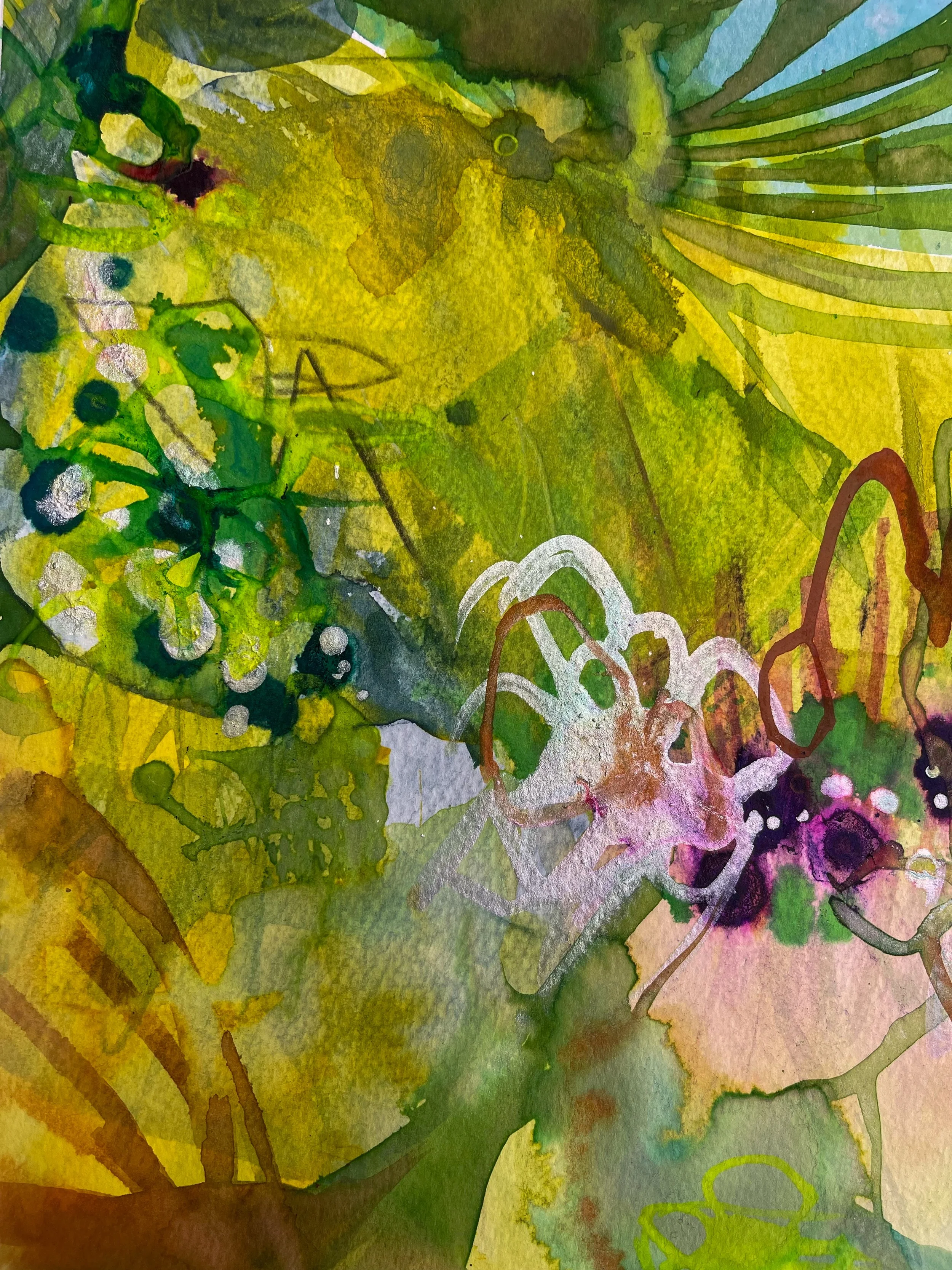 BotanicalExperiment #4, 2025, Watercolor and alcohol inks on paper, 12x9in 
$800.00