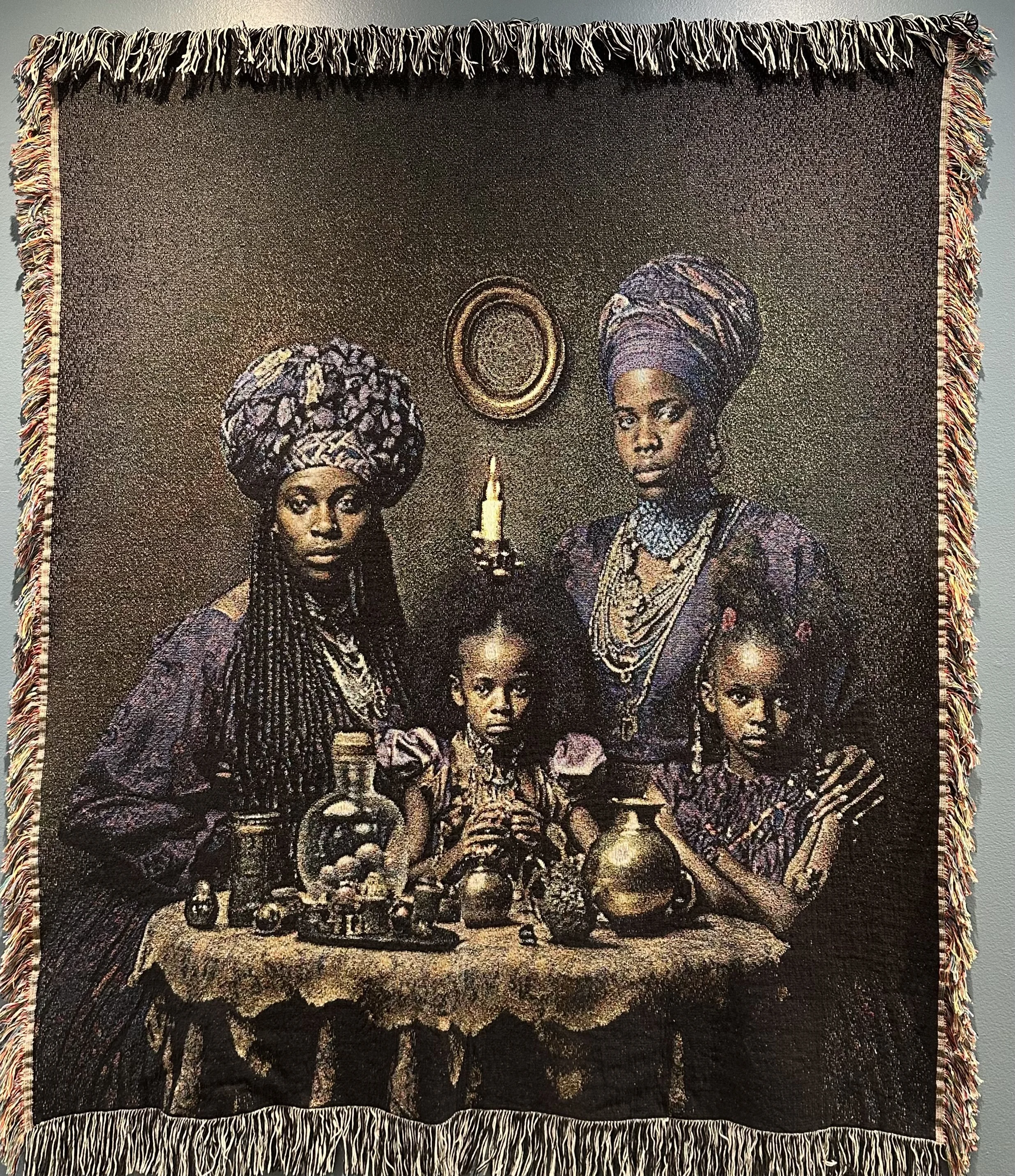 AfroFuture Past Tapestry I, 2023, Woven Jacquard tapestry with cotton fiber, Edition 1 of 3, plus artist’s proofs., 60 x 50”, $2,400