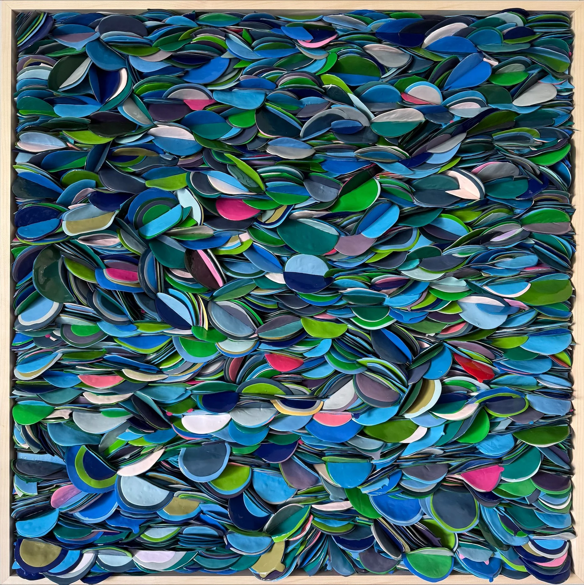 Louche, 2026, 36"x36"x3", Discarded house paint on wood panel, framed