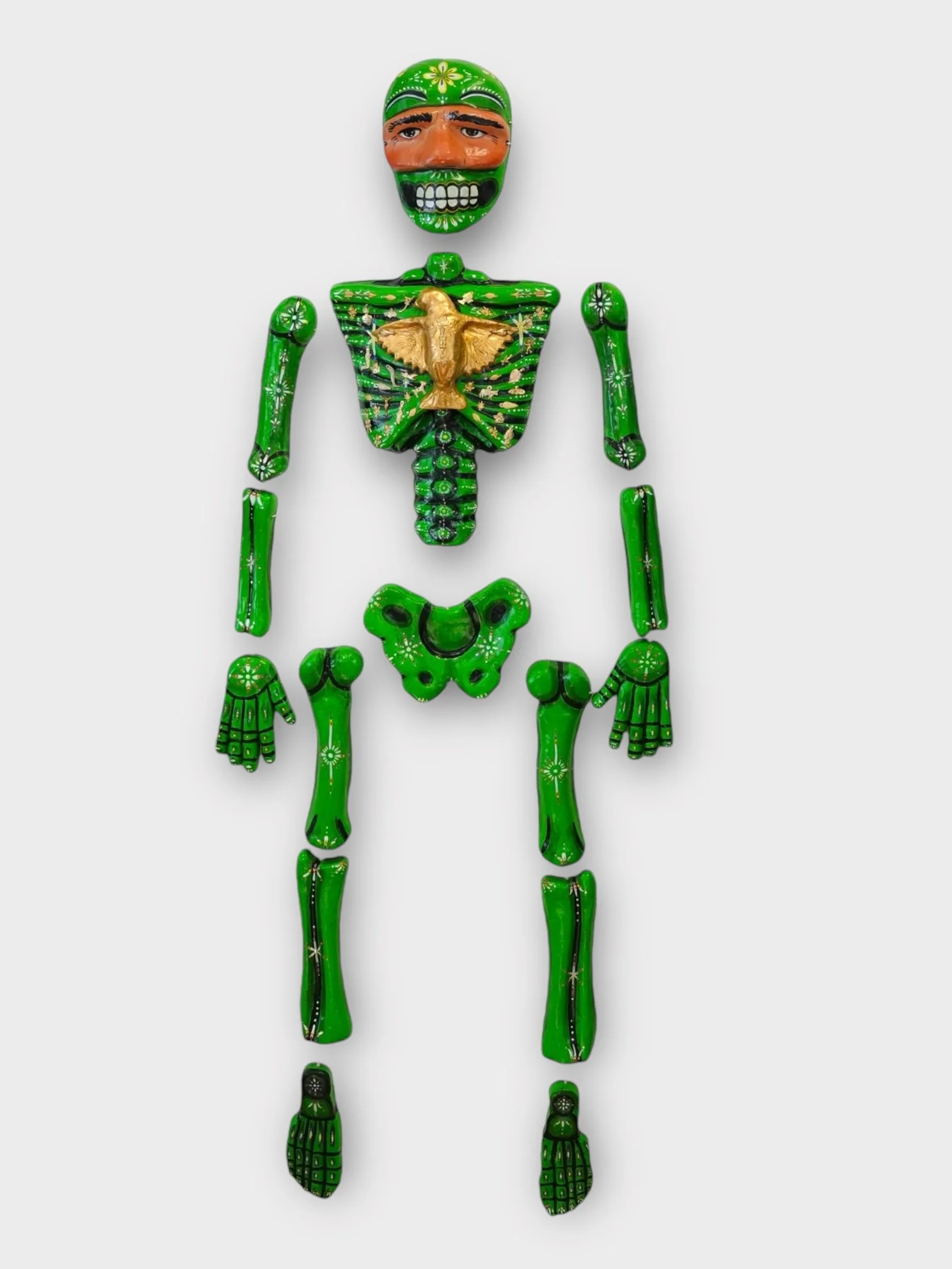 You Don't Have to Wear a Mask (Green), 2024, Paper Mache, Acrylic Paint, Artist Resin 5' x 2' x 5 in.