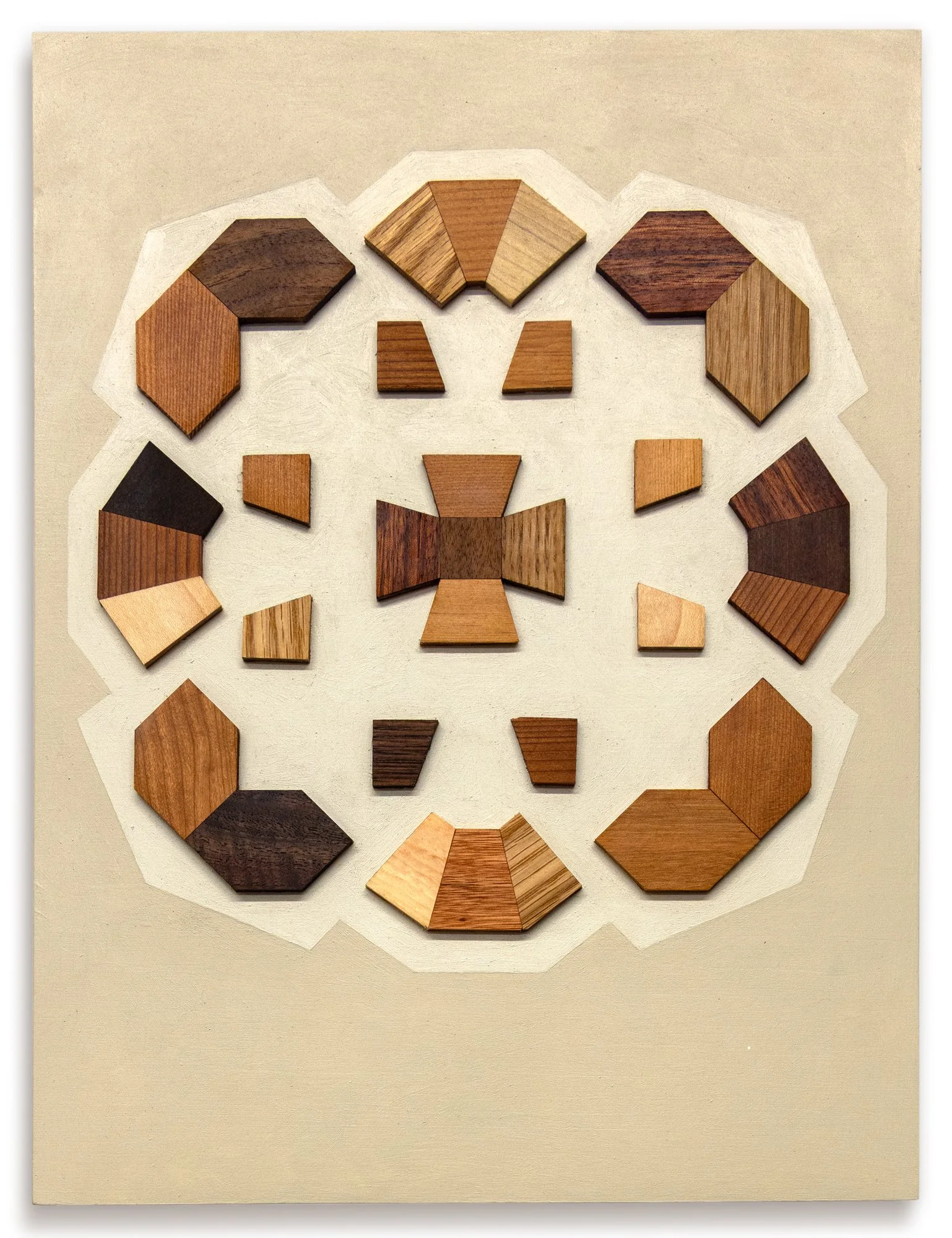Gentleness #7, 2026, 12 x 16 in
Salvaged wood (Douglas fir, walnut, cherry, oak, maple, bubinga, redwood) and oil on wood panel
$800