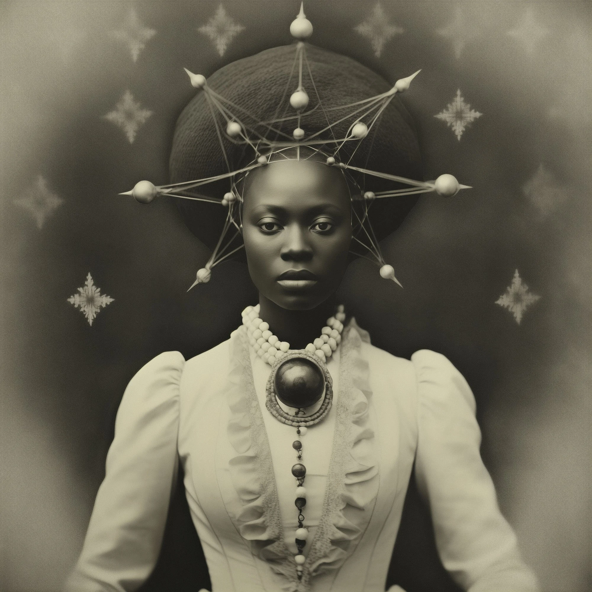 Rhiannon Evans MacFadyen, Elders & Aunties #6, Digital collage (AI/MidJourney, Photoshop), archival pigment ink on 100% cotton Hahnemühle 308 gsm metallic photo rag, frame, 36” x 36”
Edition of 2