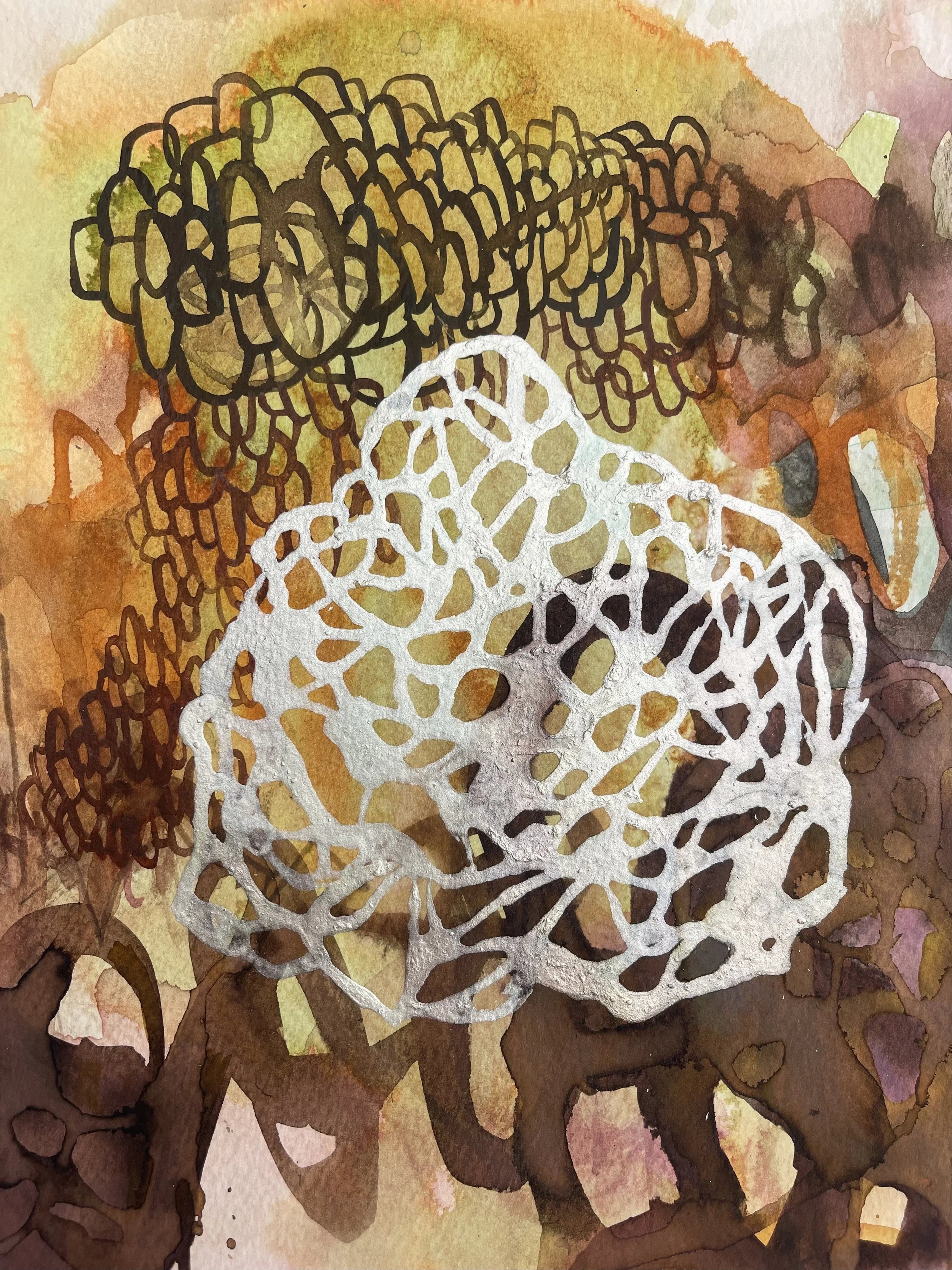 Living Heart, 2025, Watercolorand acrylic inks on paper, 12x9in 
$950.00