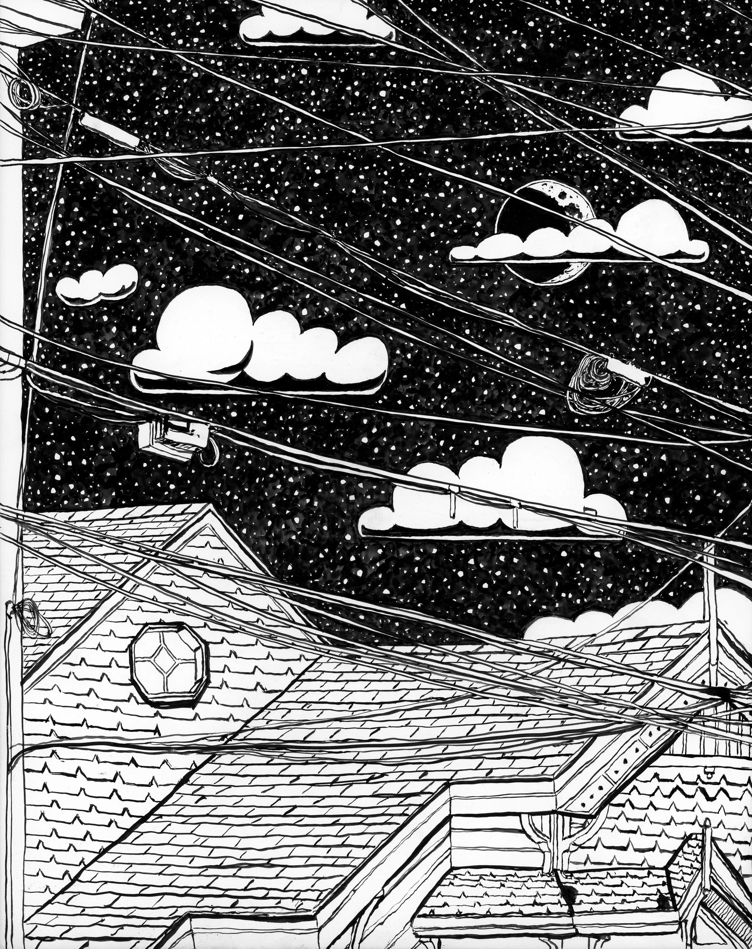 E Dyer, Are you looking to escape too, Dimensions: 8x10, Medium: brush and ink on wood panel, Year: 2025

Price: $450

