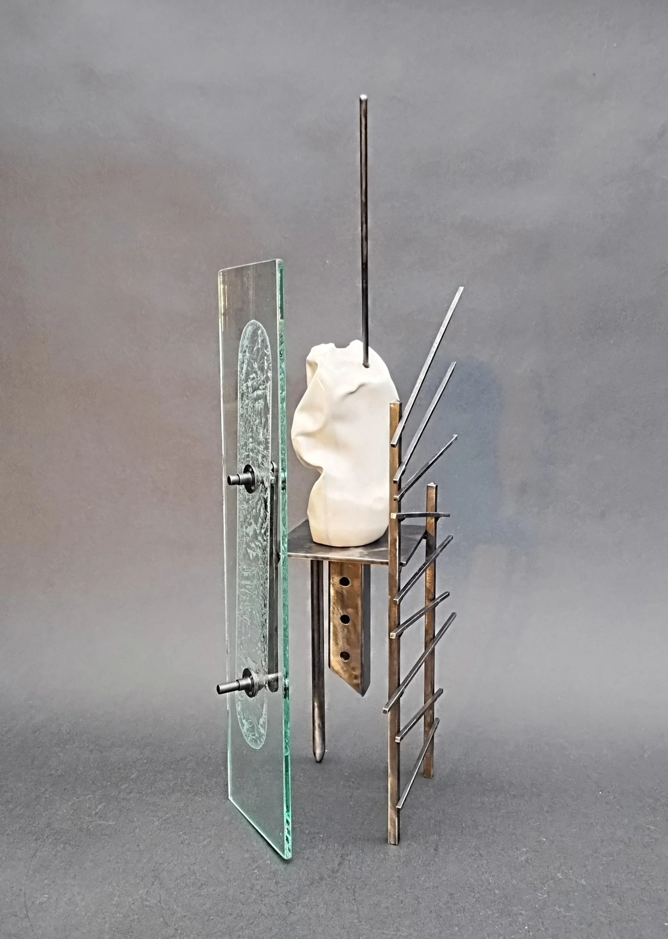 Danny Rosales, Subject of Inquiry, 2026, concrete, glass and steel, 18x=7x6", $775