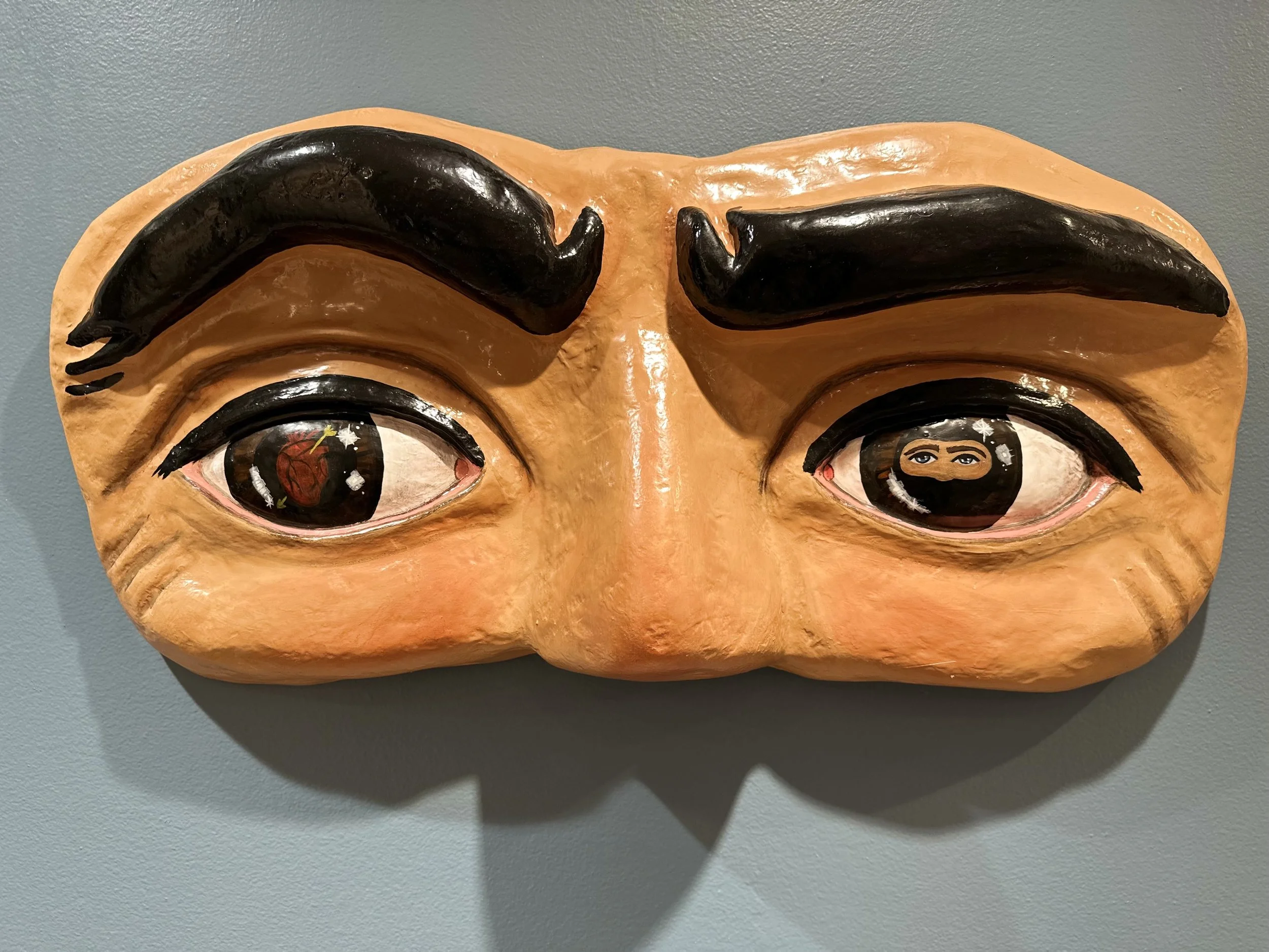 At First Sight, 2023, Paper Mache, Acrylic Paint, Artist Resin, 14 x 30x 4 in.
