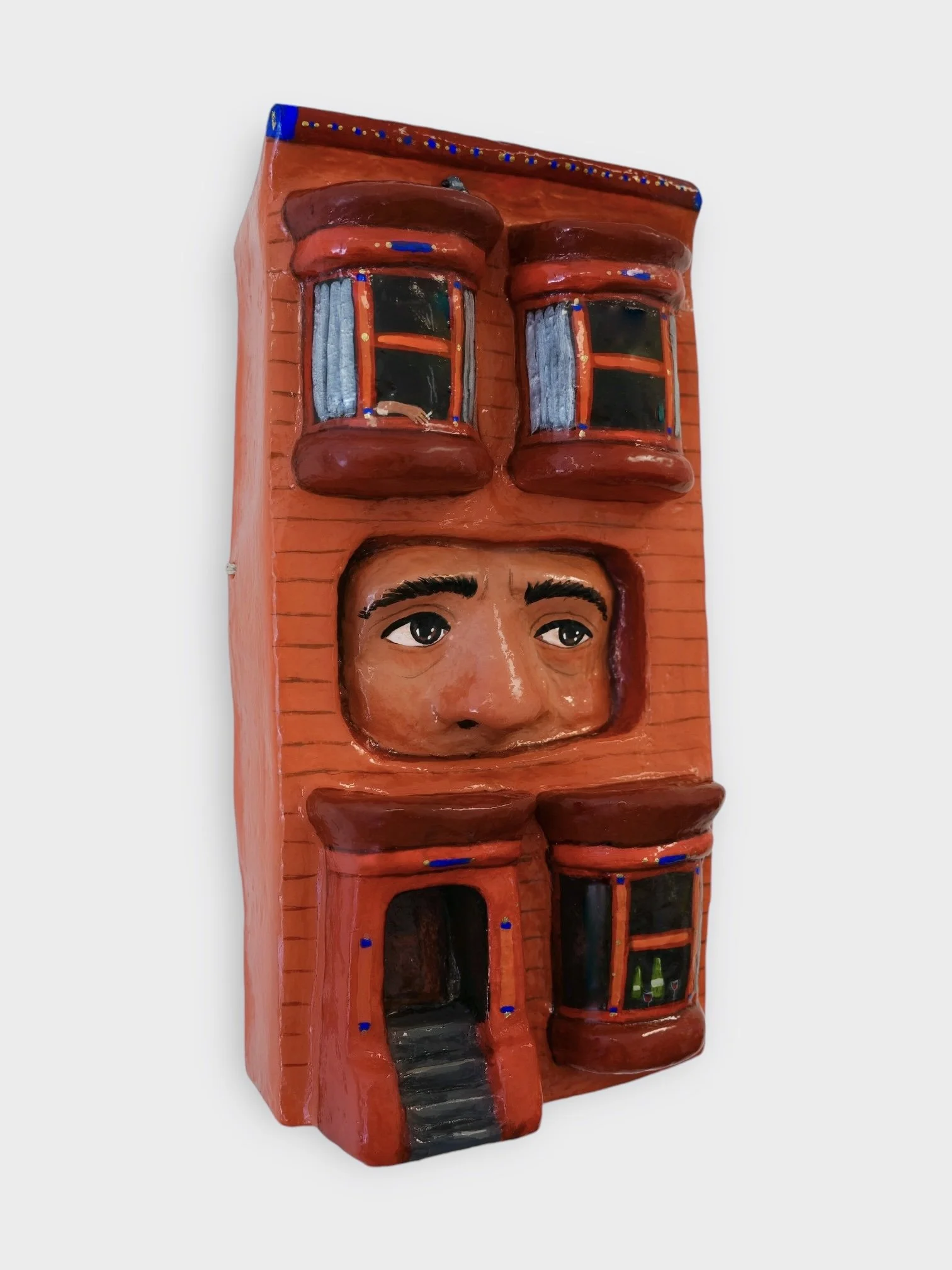 "Haight Street," 2024, Paper Mache, Acrylic, Artist Resin, 18 x 18.5 x 4.5 in.
