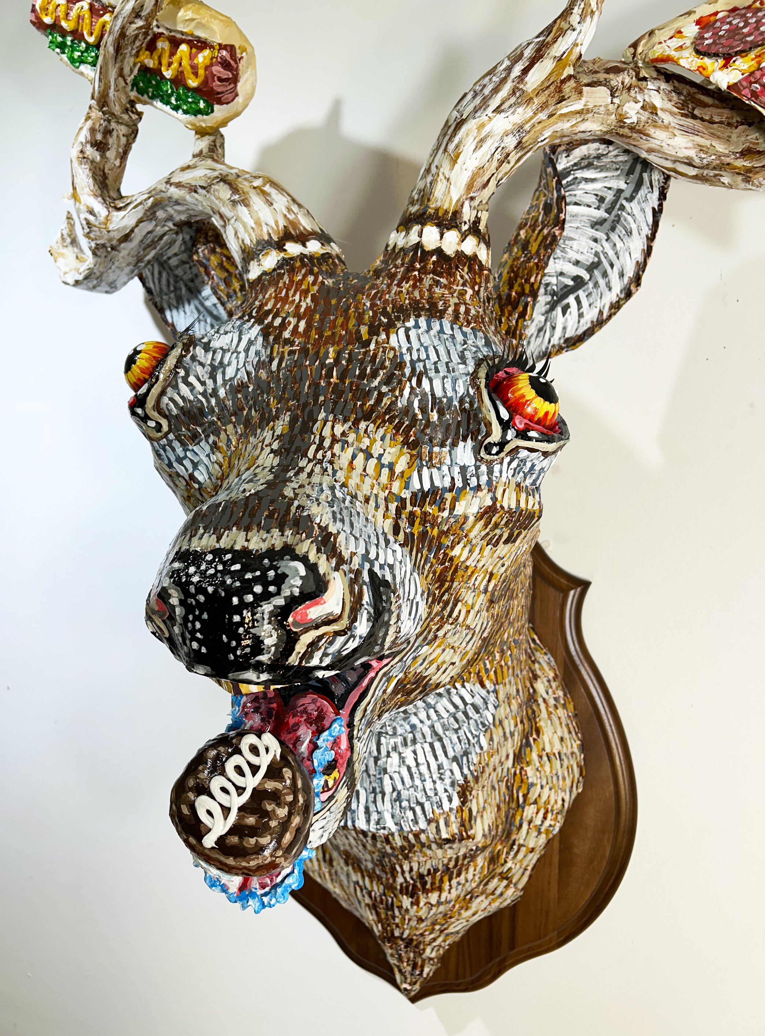 "Served Up," 36x31x20", mixed media papier-mache sculpture, 2024