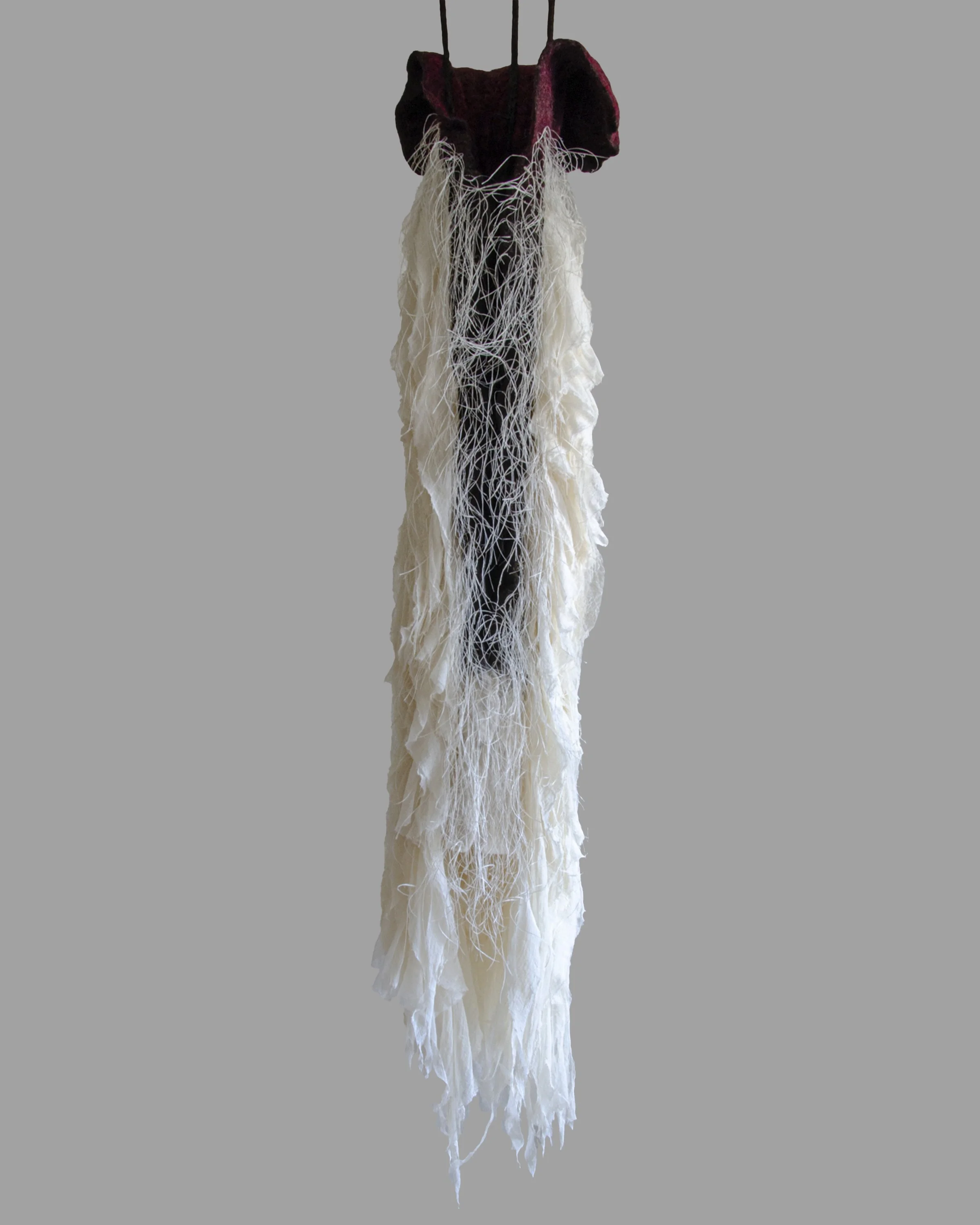 Ancestors, Shaggy 2021  7’5” x 1’d, Wool, cheesecloth, silk  Dyes: Cochineal, $5,800