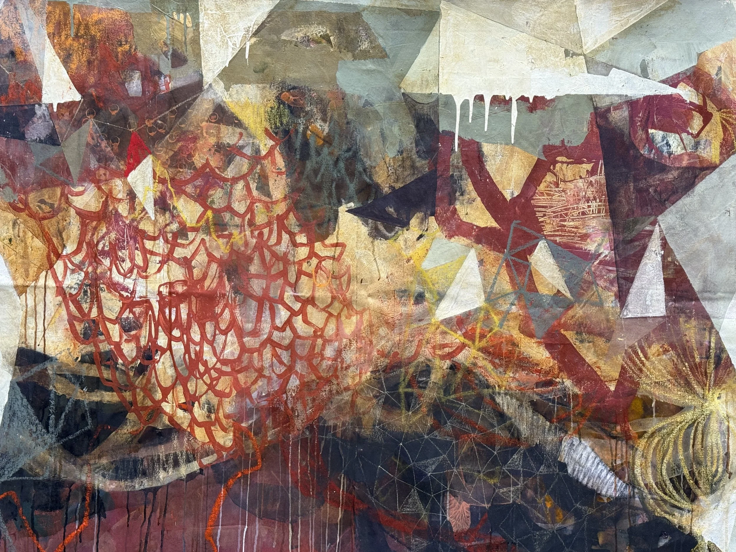 Beginnings, 2026, Acrylic, oil pastel, chalk, and crayon on canvas, 60x72in
$8,400.00