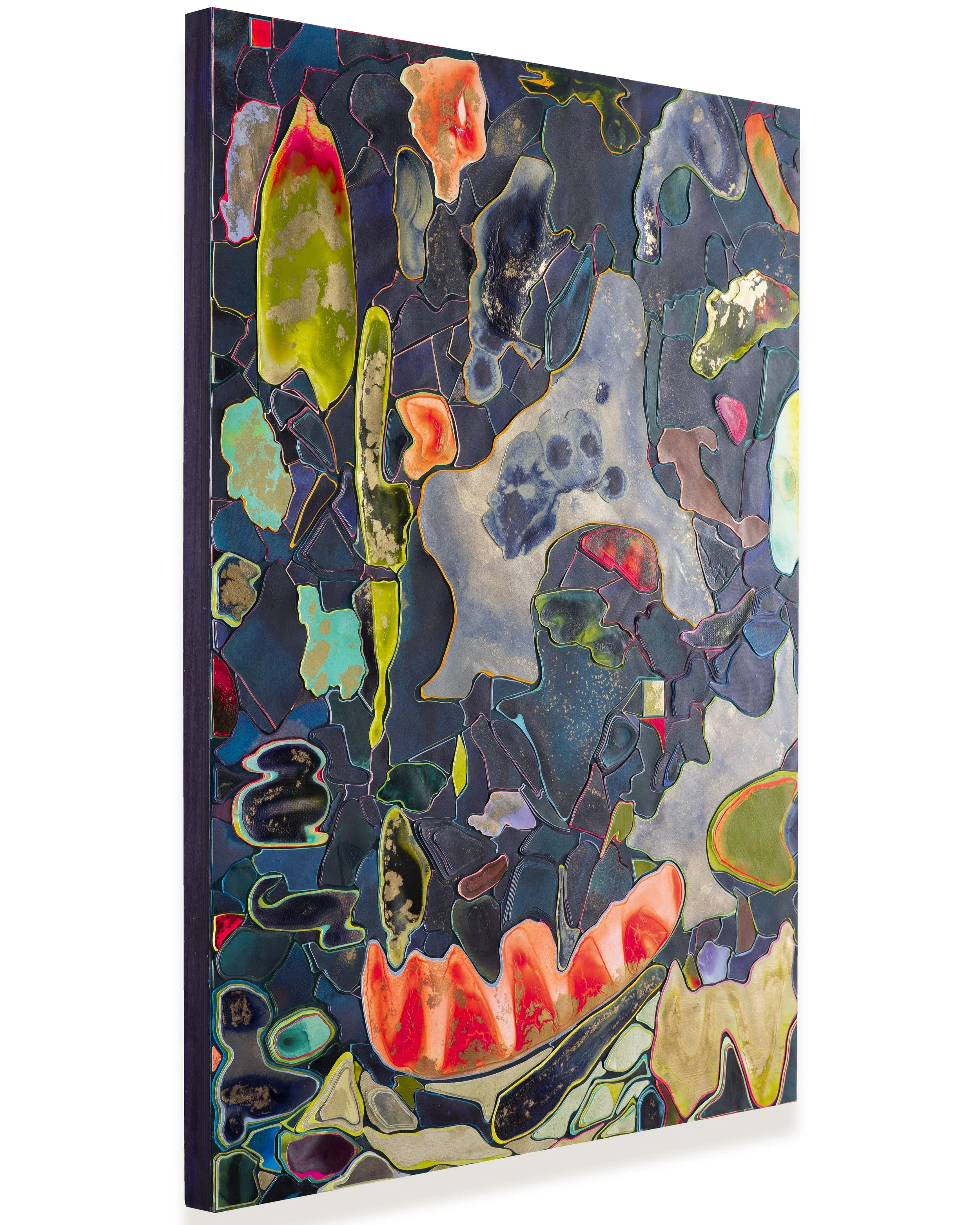 Title: Electric Night Orchestra
Date: 2026
Dimensions: 40”x30”
Medium: hand painted, hand cut paper collage on wood panel
Price: $7000