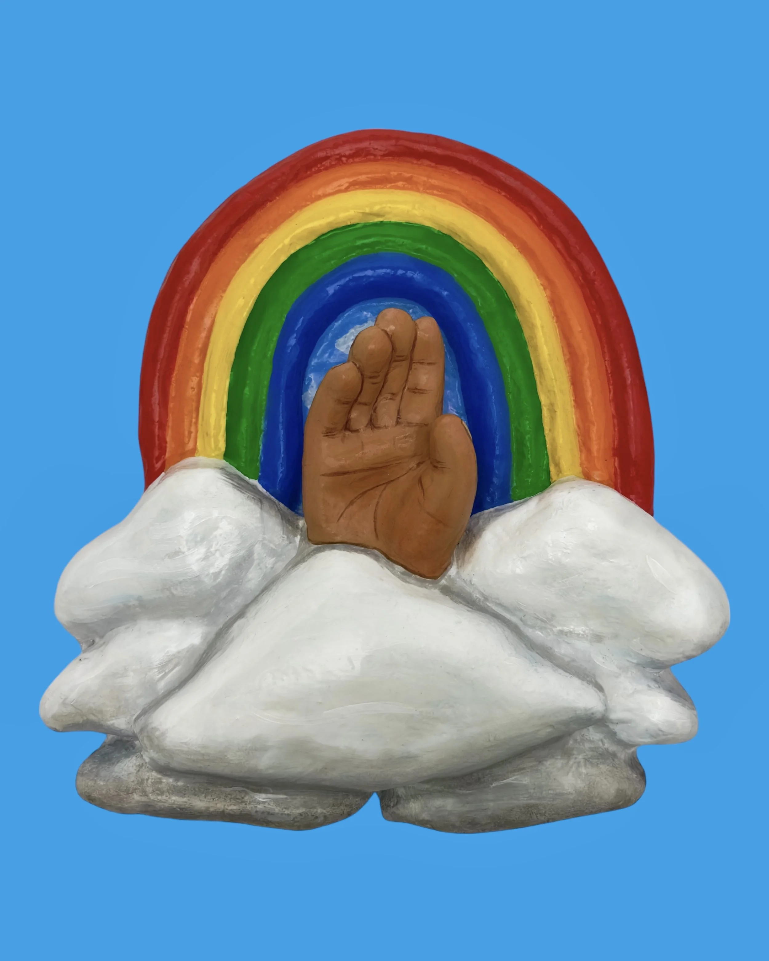 Helping Hand, 2023, Paper Mache, Acrylic Paint, Artist Resin 19 x 18 x 5 in.