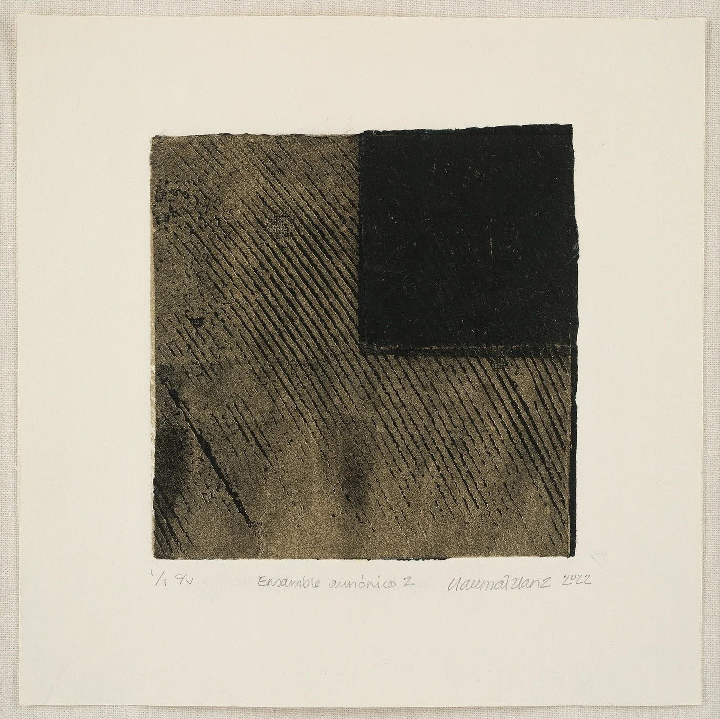 Ensamblearmónico 2( HarmonicEnsemble2) (1/1), 2022, Monotype(linocutand chinecollé on paper), 10x10in, Framed 18x18in
$850.00