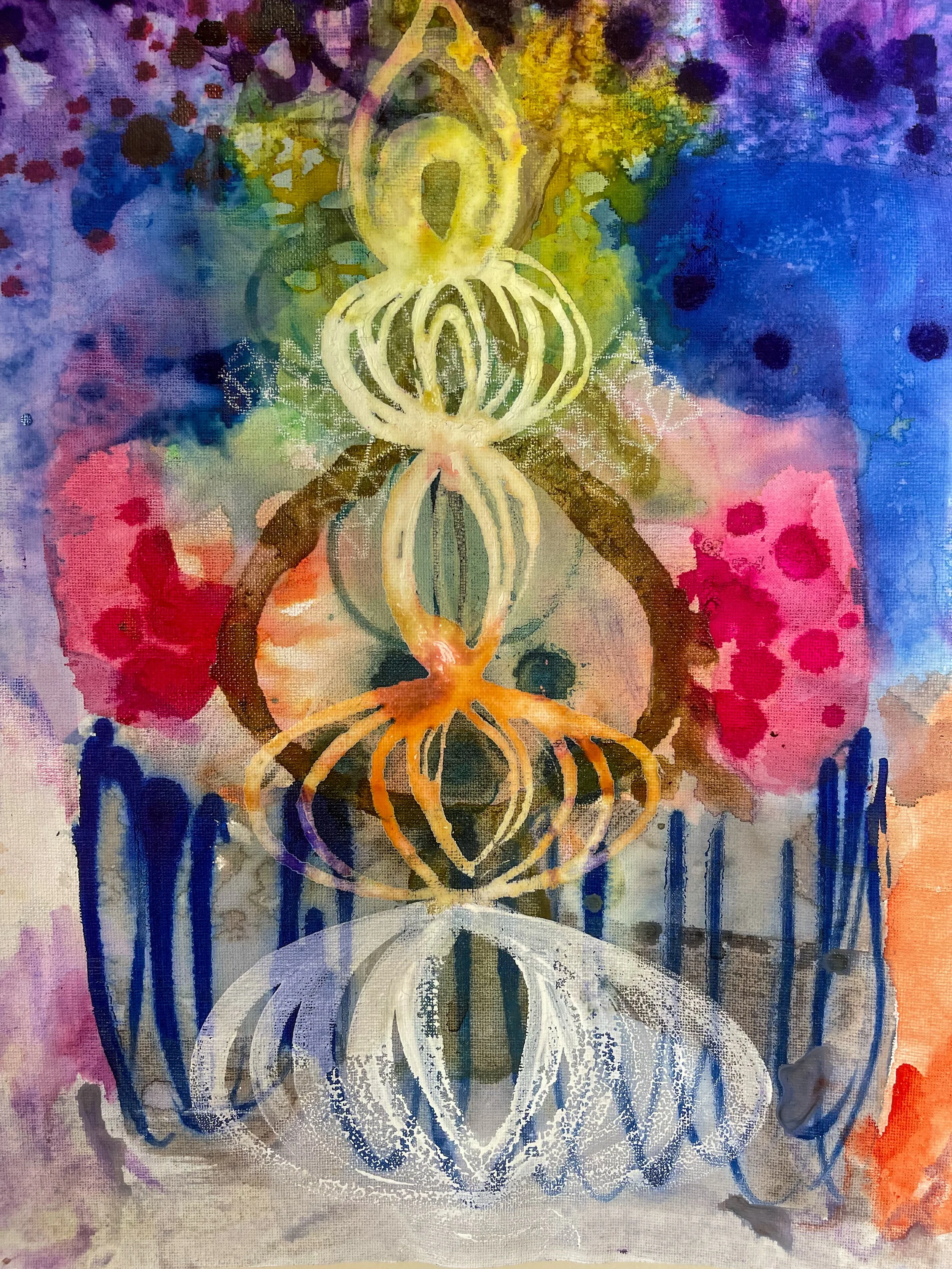 Chakras, 2025, Watercolorand acrylic inks on canvas, 16x12in 
$1,000.00